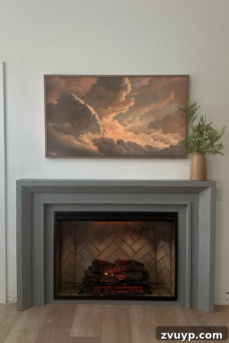 Portable Fireplace Builds for Any Setting 7 Electric fireplace DIY with a custom concrete-look surround