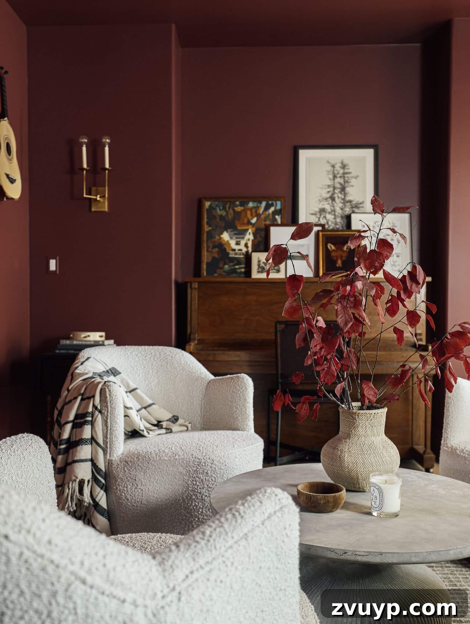 12 Must-Have Burgundy Paint Hues Endorsed by Design Experts 11 chris loves julia music room benjamin moore fading twilight dark red paint color