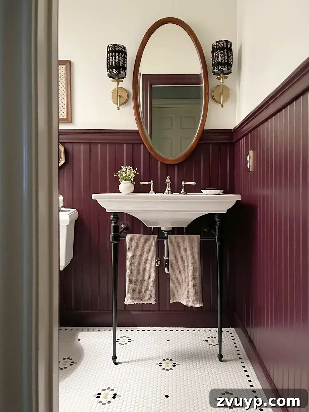 12 Must-Have Burgundy Paint Hues Endorsed by Design Experts 4 kin and kasa bathroom farrow and ball brinjal burgundy paint color