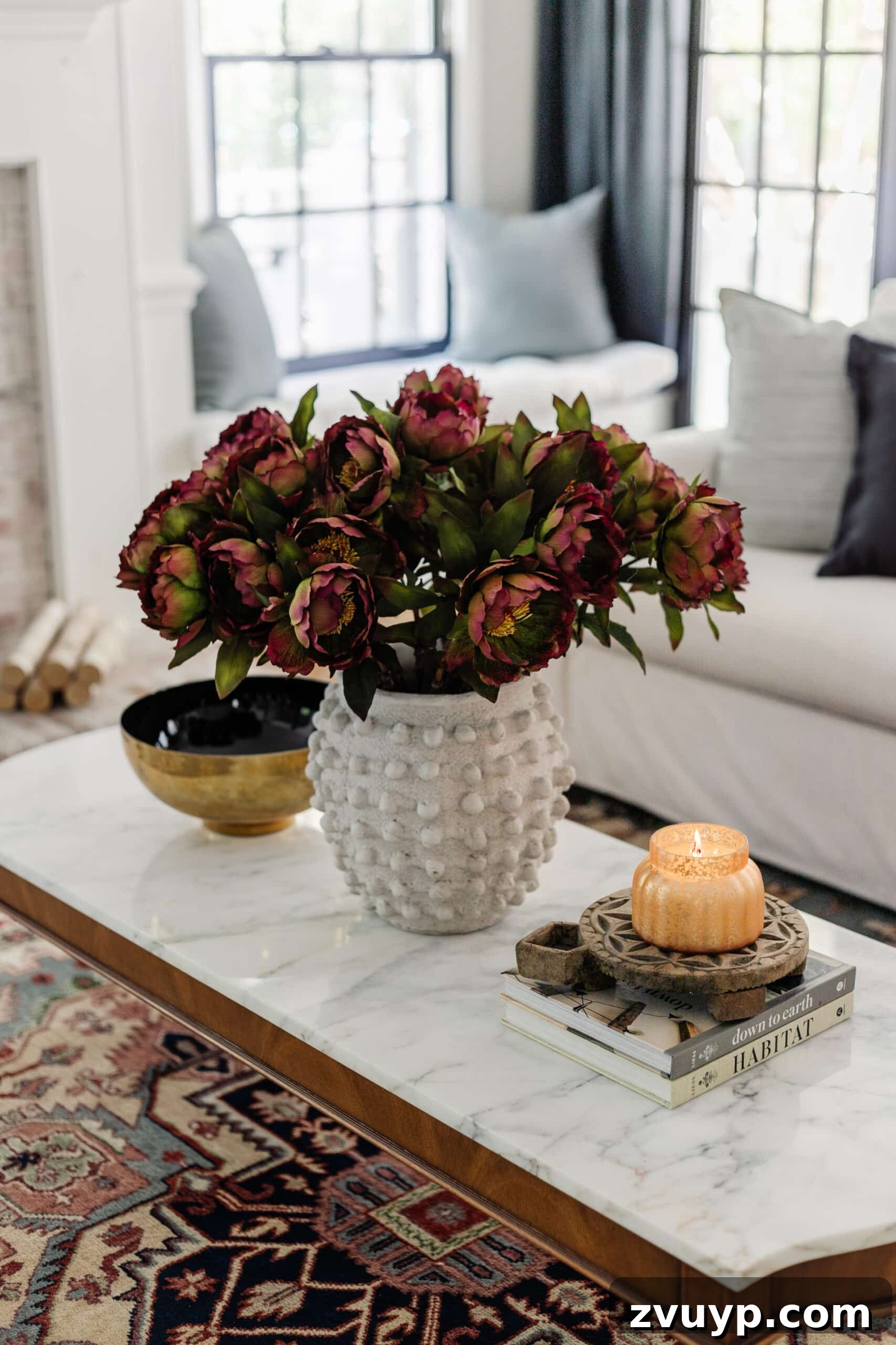 Your Living Room Decor Kickoff 12 fall coffee table decor with vase of flowers and candle