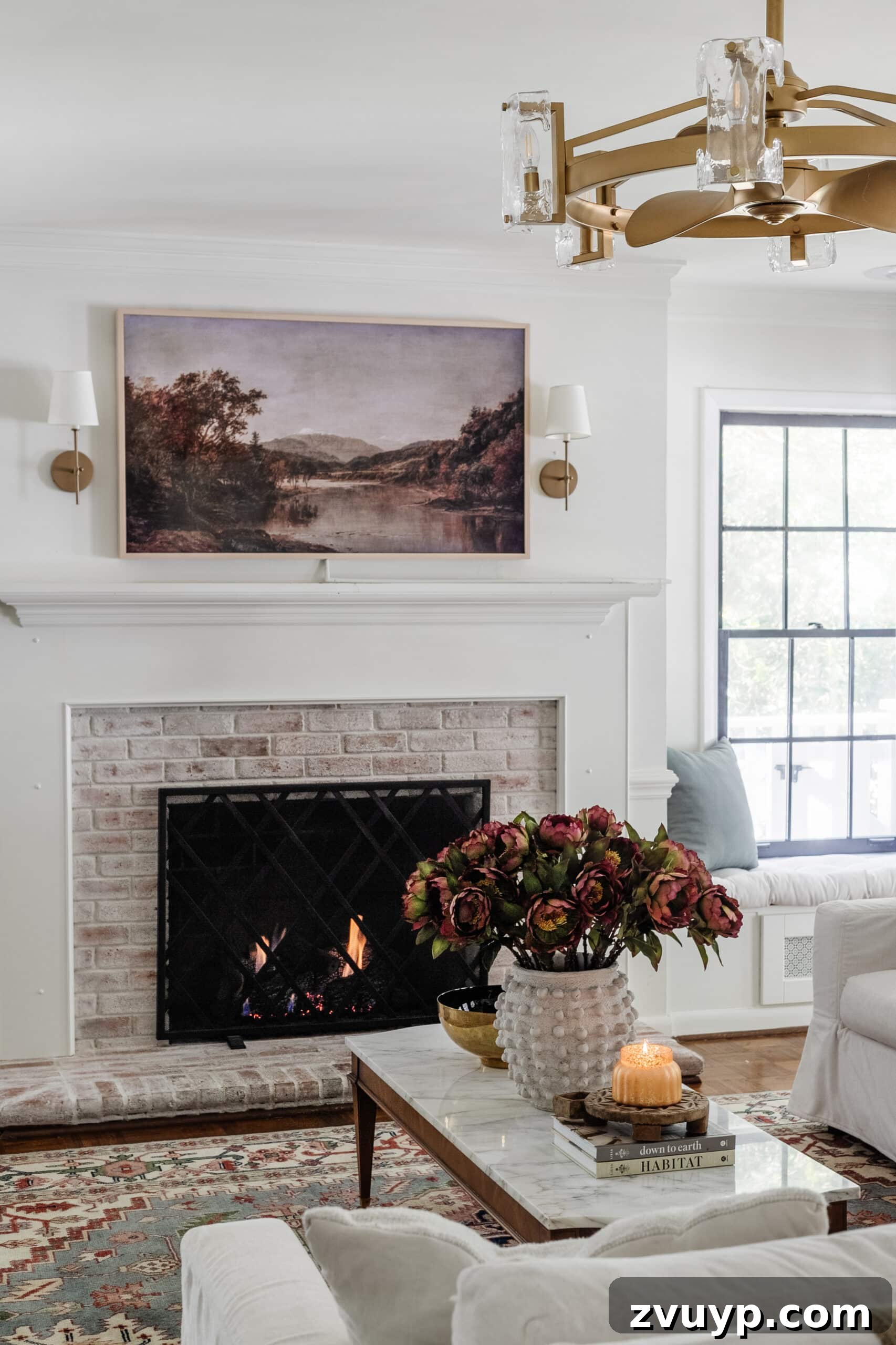 Your Living Room Decor Kickoff 8 fall art on samsung frame tv above fireplace