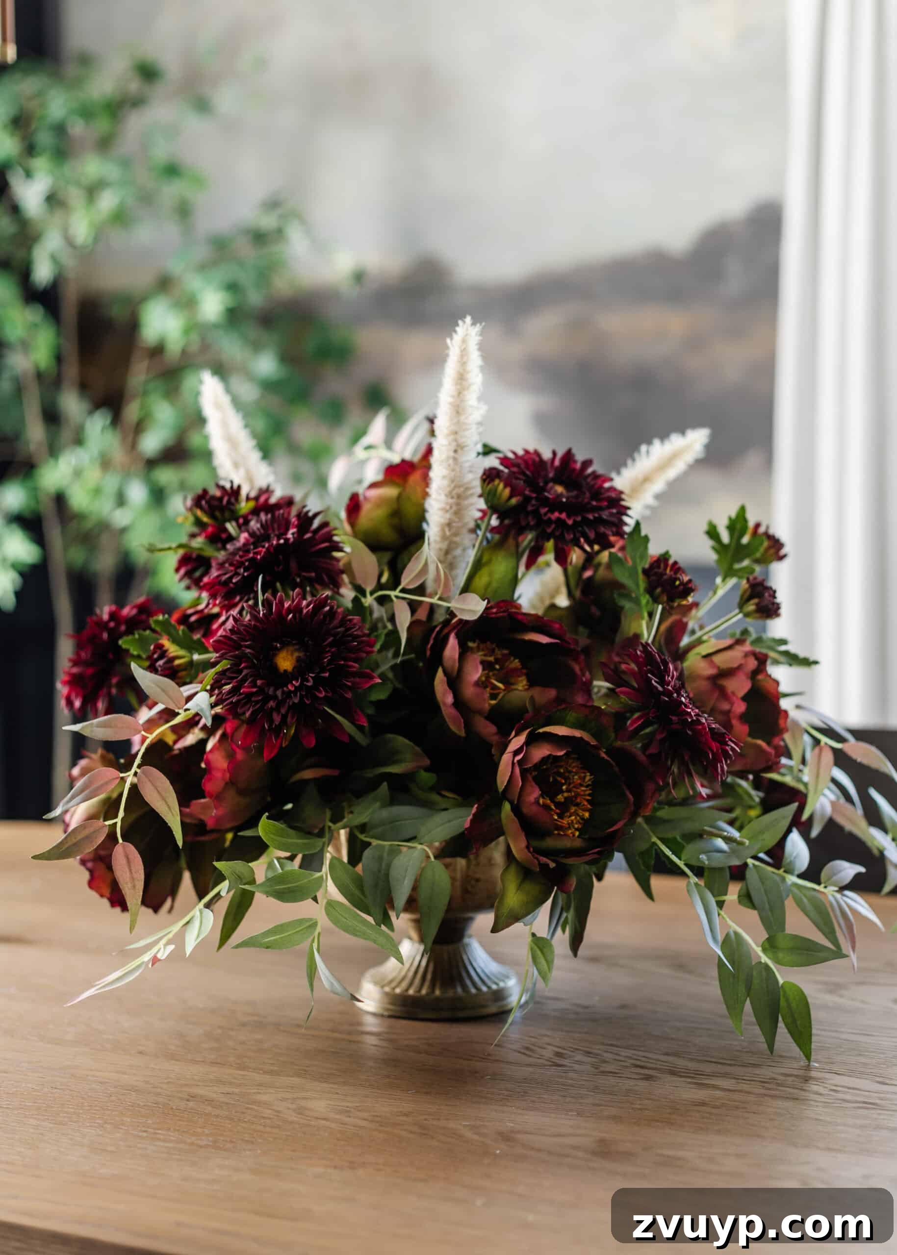 Autumn Blooms: Simple DIY Floral Arrangements 3 Stunning burgundy and purple fall floral arrangement for autumn decor