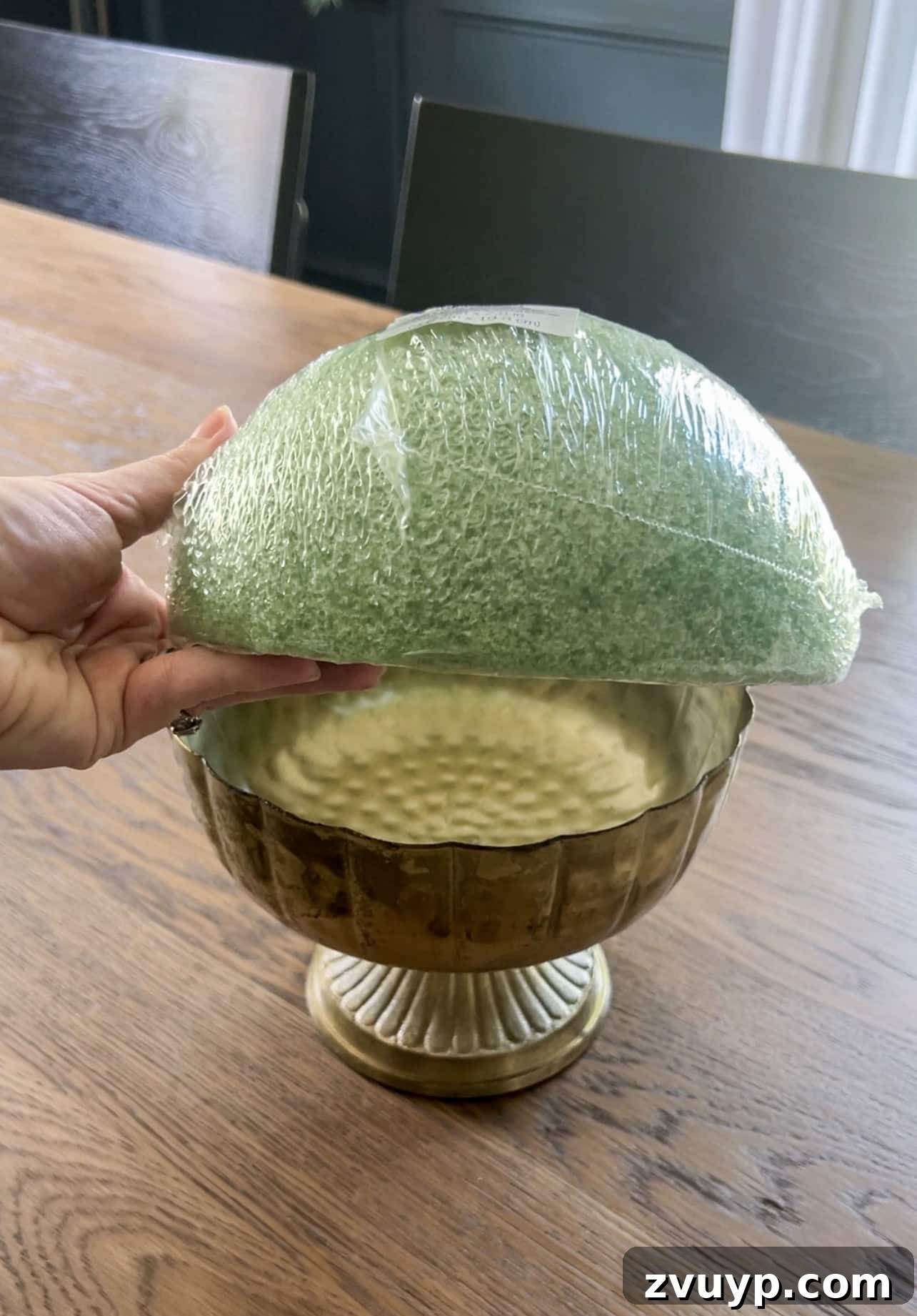Autumn Blooms: Simple DIY Floral Arrangements 4 Half sphere florist foam and gold compote bowl for a fall floral arrangement base