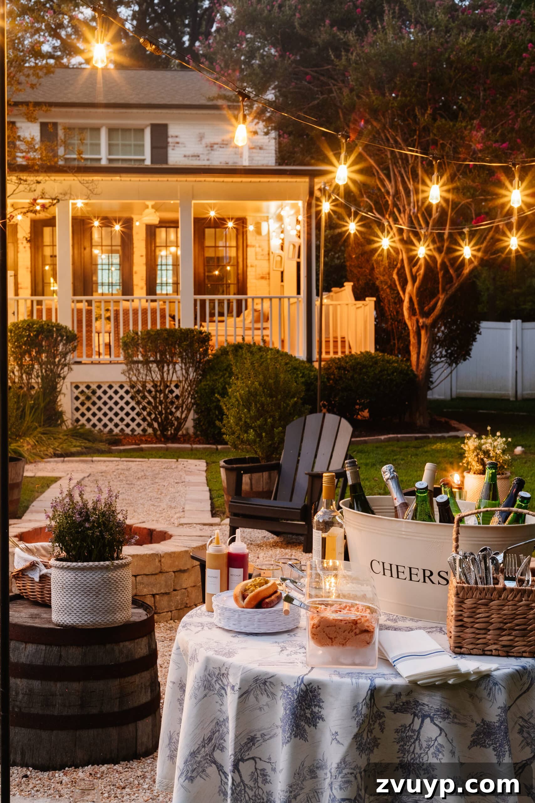 Fireside Fantasies: How to Host a Bonfire Party They'll Never Forget 2 bonfire party setup with food and beverage station