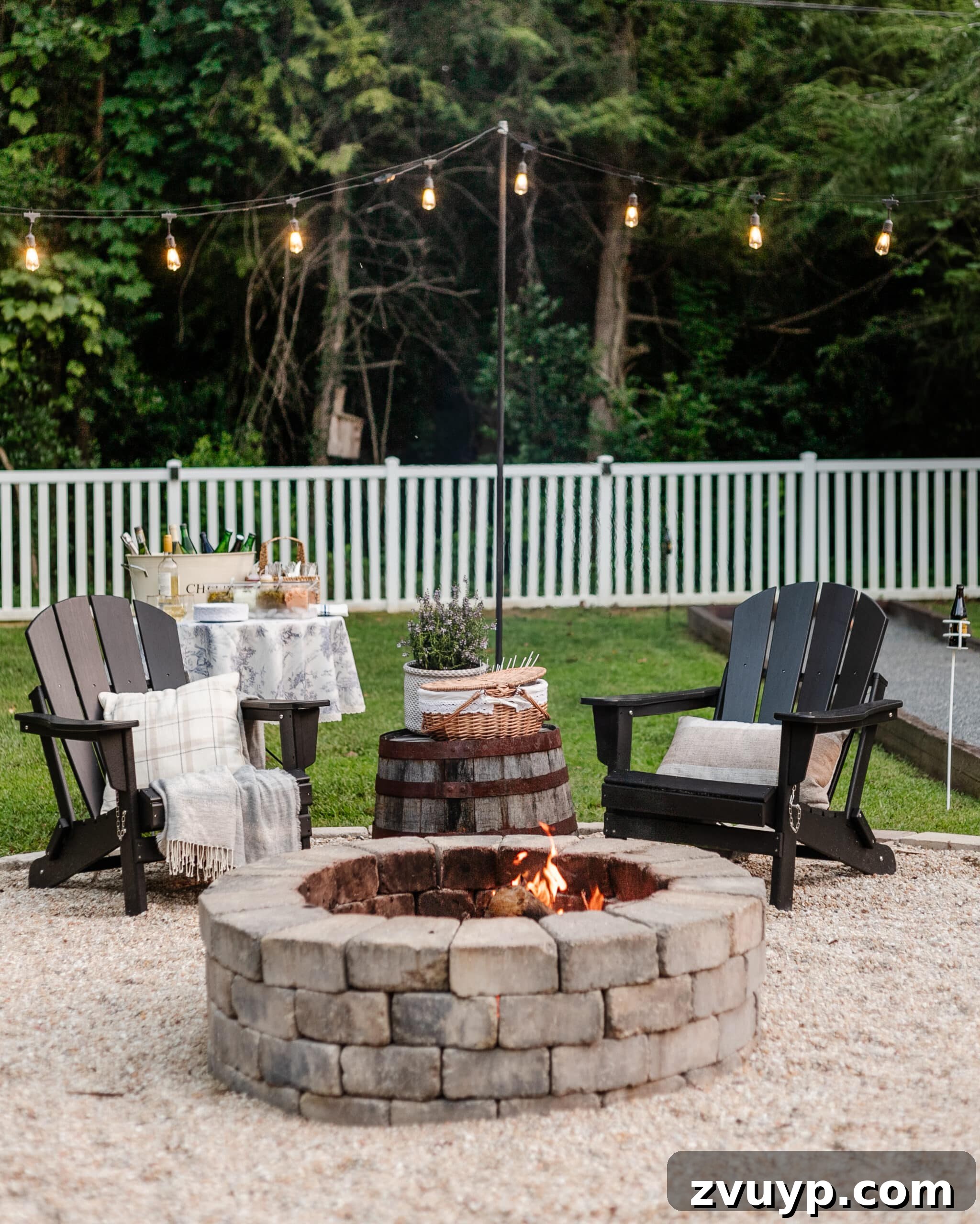 Fireside Fantasies: How to Host a Bonfire Party They'll Never Forget 3 backyard fire pit party with food, drinks, and lawn games