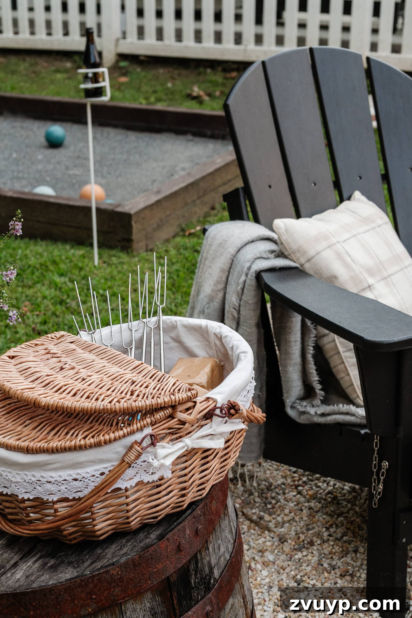 Fireside Fantasies: How to Host a Bonfire Party They'll Never Forget 8 s'mores station setup in a picnic basket with ingredients and skewers