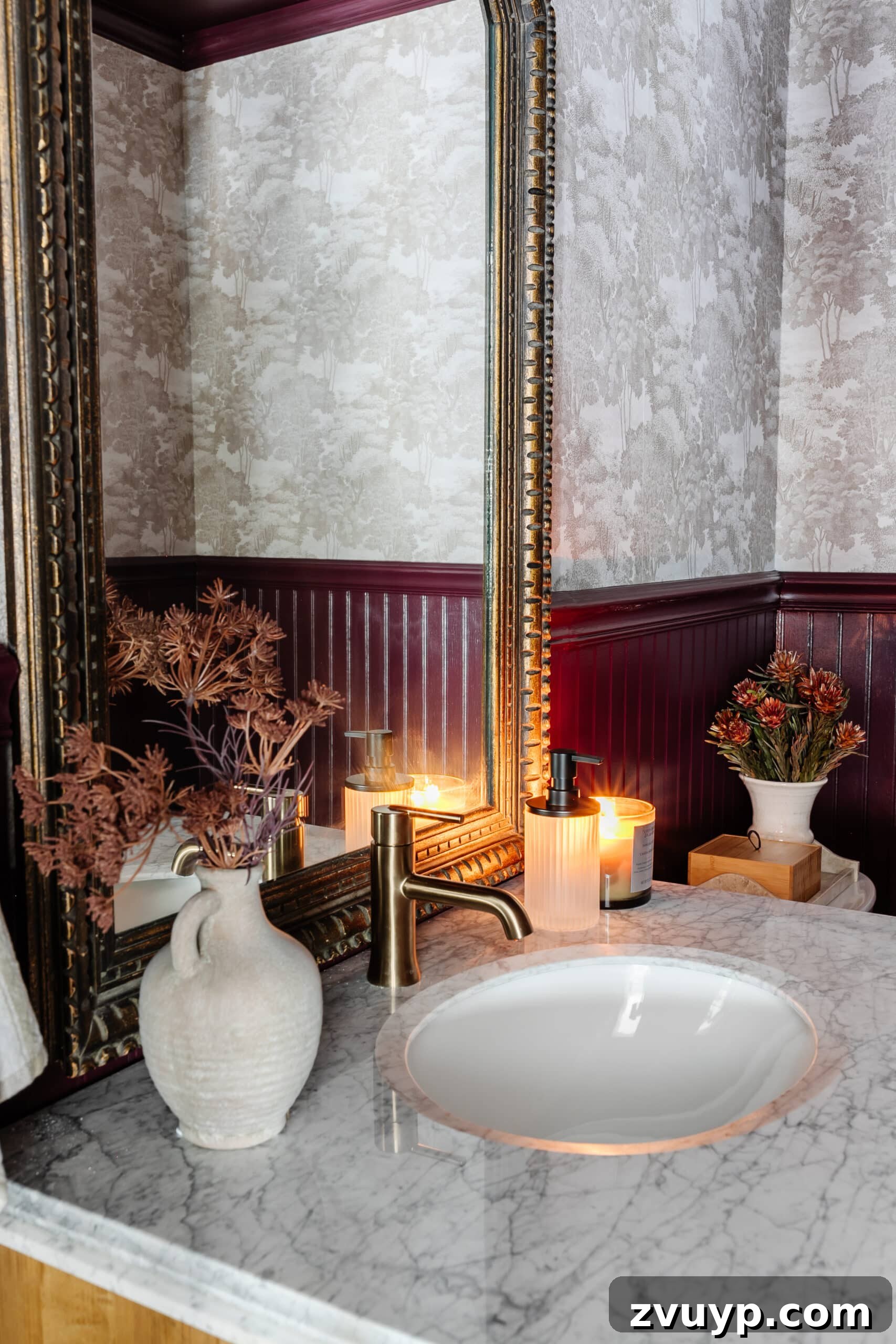 Brightening Up a Windowless Powder Room: DIY Style 12 bathroom vanity decor with vintage mirror