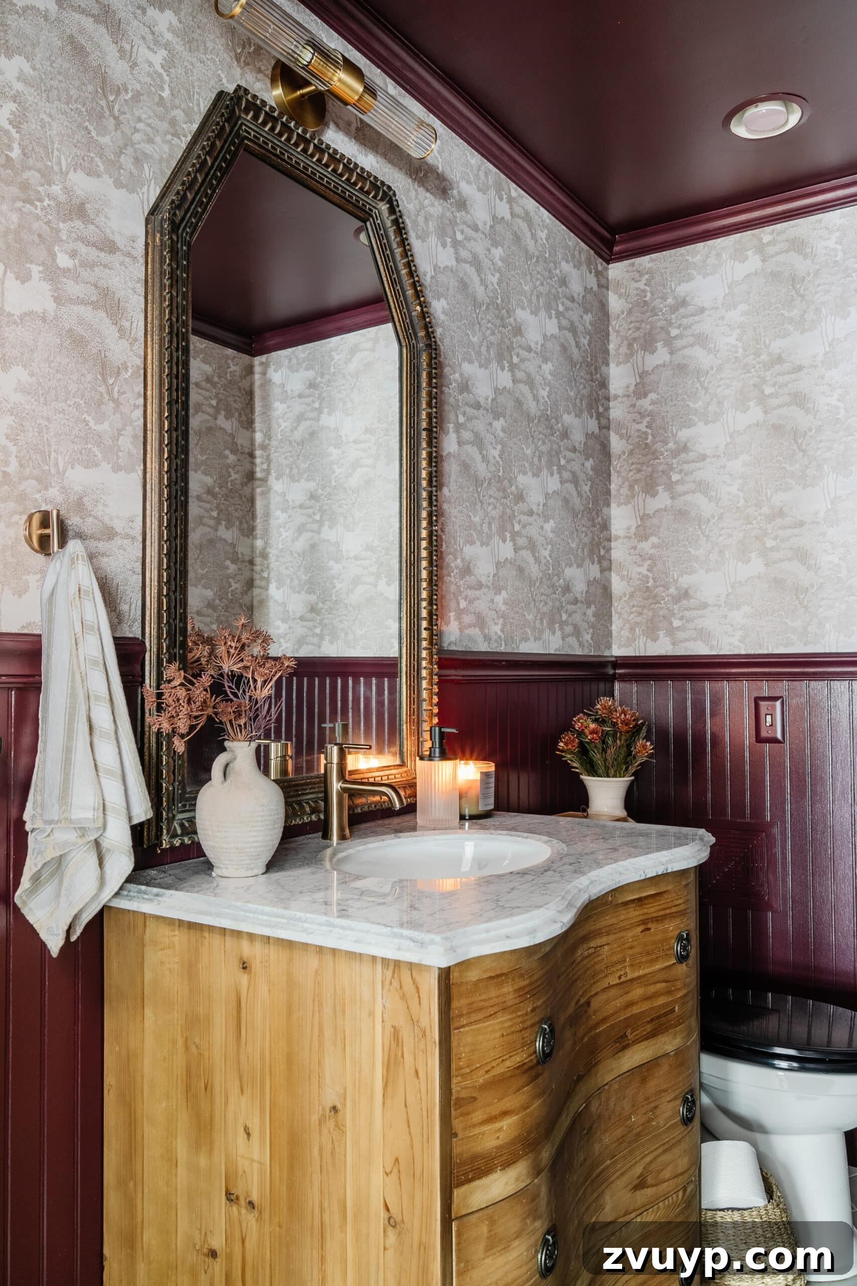 Brightening Up a Windowless Powder Room: DIY Style 6 handmade bathroom vanity to look like a vintage dresser