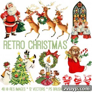 The Premium Watercolor Splotches Library 5 Retro Christmas Kit for Vintage Holiday Creations