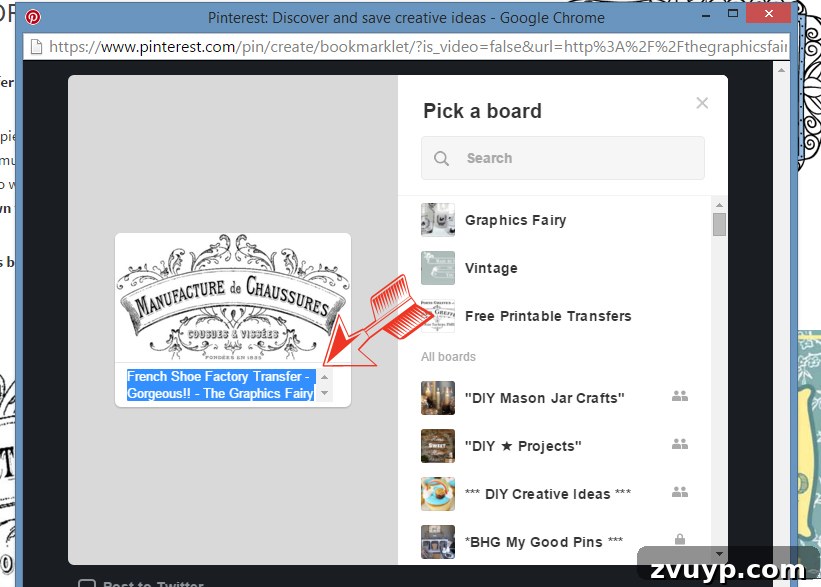 Graphics Fairy Image Flow: Organize for Seamless Creativity 7 Screenshot of editing pin description on Pinterest