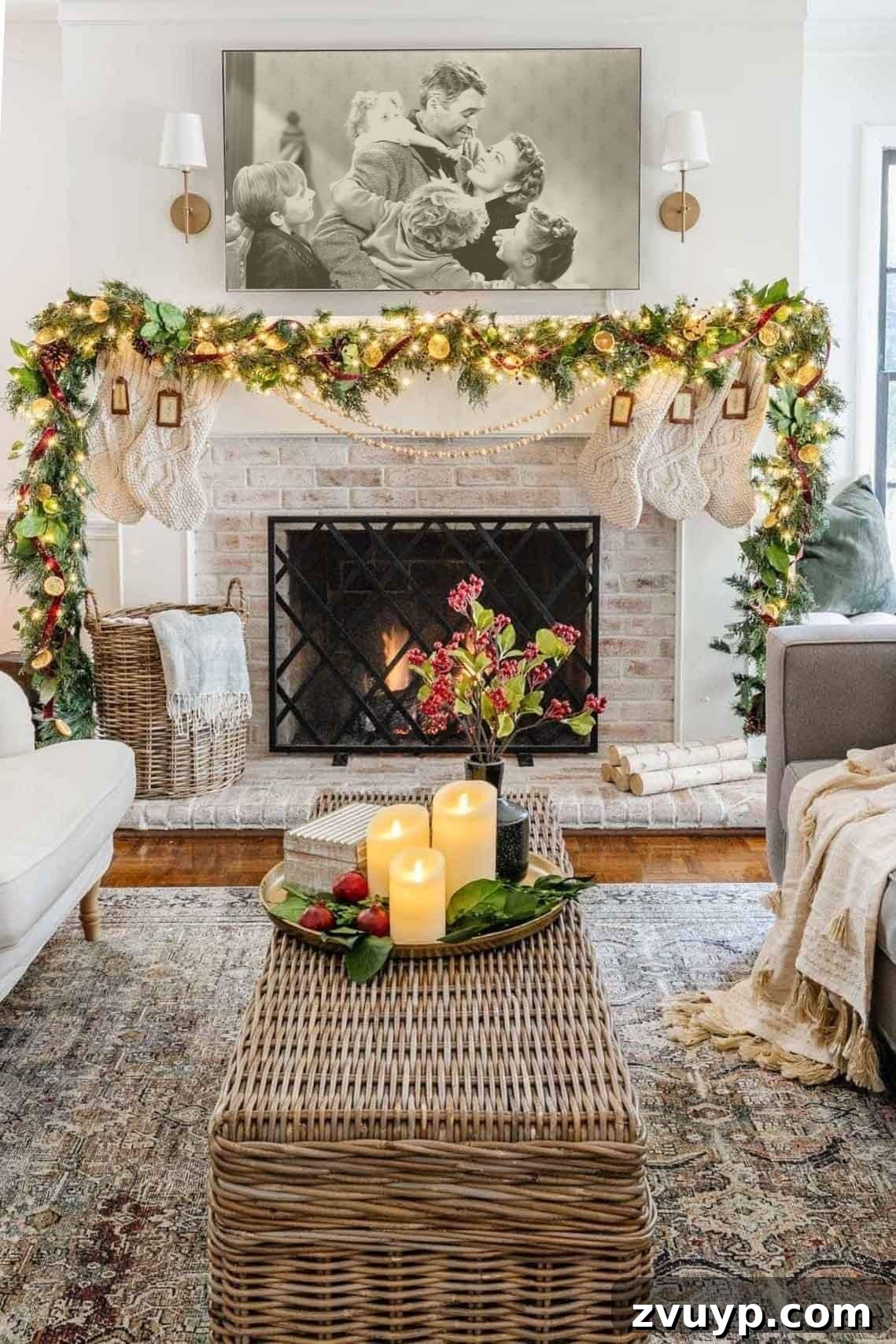 Craft Your Own Stunning Christmas Mantel Garland 15 Traditional Christmas fireplace garland adorned with dried orange slices, elegant magnolia leaves, and festive red ribbon.