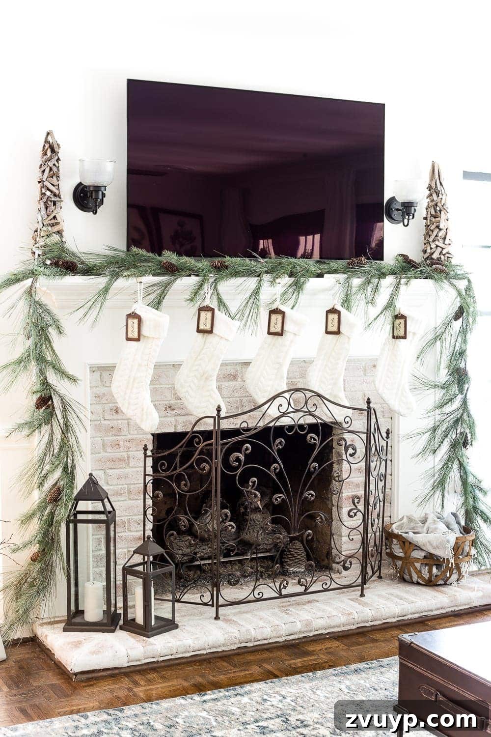 Craft Your Own Stunning Christmas Mantel Garland 19 A simple minimalist Christmas mantel garland, providing a clean canvas for festive ribbon accents.