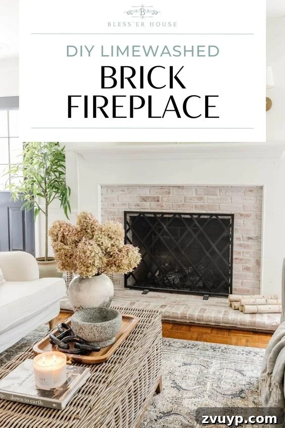 Give Your Samsung Frame TV a Bobbin Frame Makeover 11 Step-by-step tutorial on how to DIY a limewashed brick fireplace for a soft, aged look