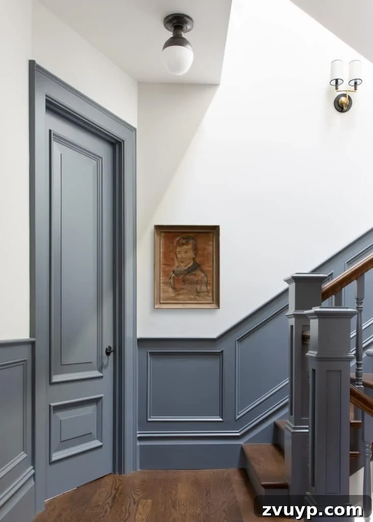 Stunning Contrast Trim Paint Ideas 5 staircase with blue contrast trim and white walls