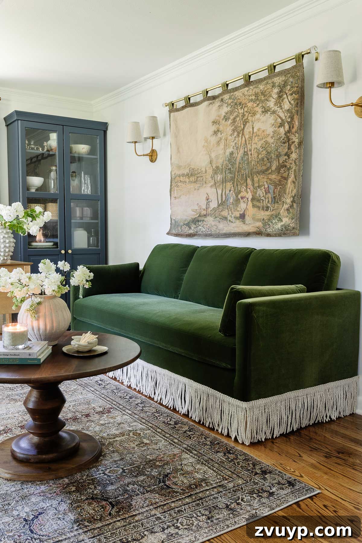 Instant Chic: DIY Fringe Trim for Your Seating 3 DIY sofa with fringe in a stylish home office setup