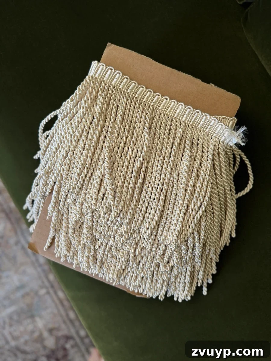 Instant Chic: DIY Fringe Trim for Your Seating 4 close up of bullion fringe trim