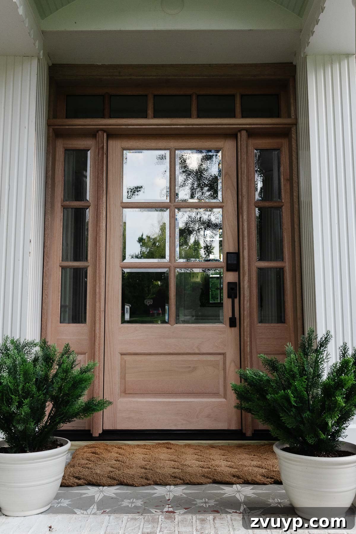Classic Front Door Paint Colors Designers Love 4 Wood front door replacement with elegant sidelights and transom