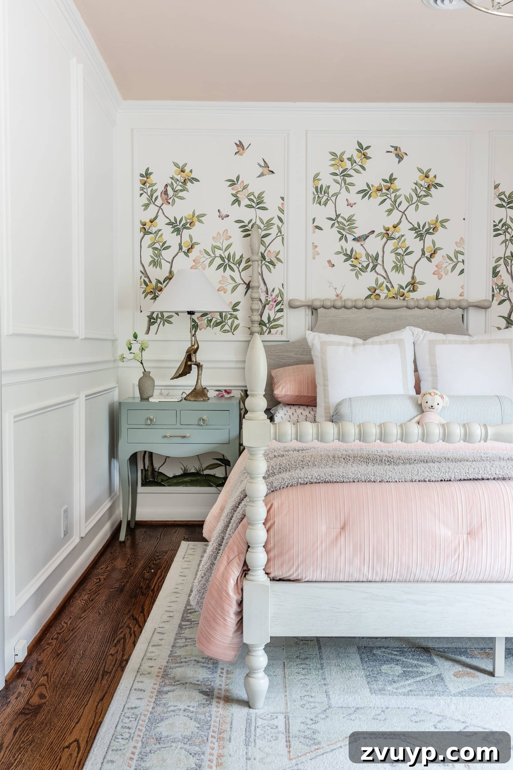 8 Brilliant Solutions to Transform Your Popcorn Ceiling (No Demo Needed) 5 painted popcorn ceiling in a bedroom, refreshed with a blush pink color
