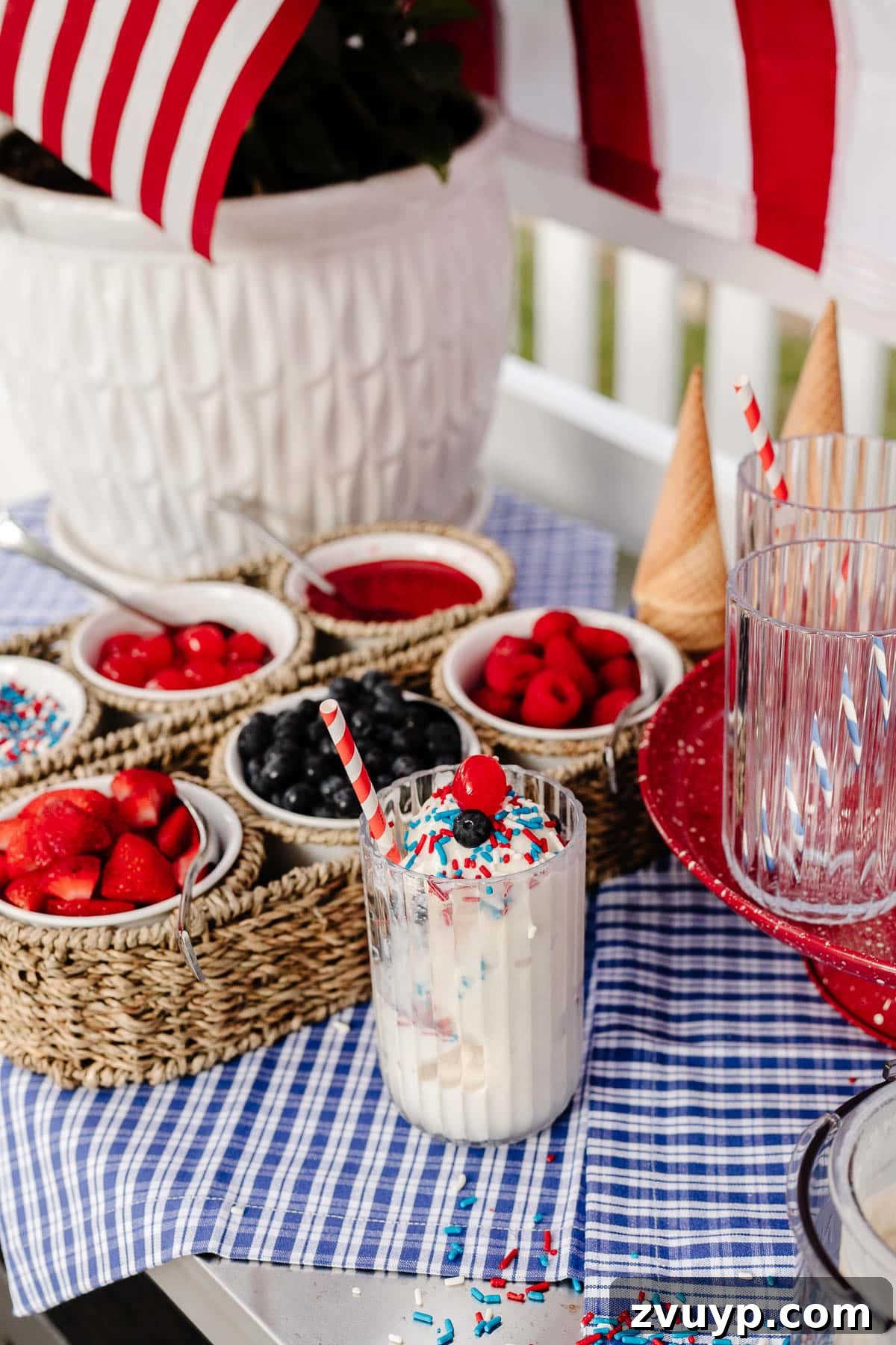 Effortless Patriotic Ice Cream Sundae Bar 3 vanilla protein ice cream recipe made in the Ninja Creami ice cream maker