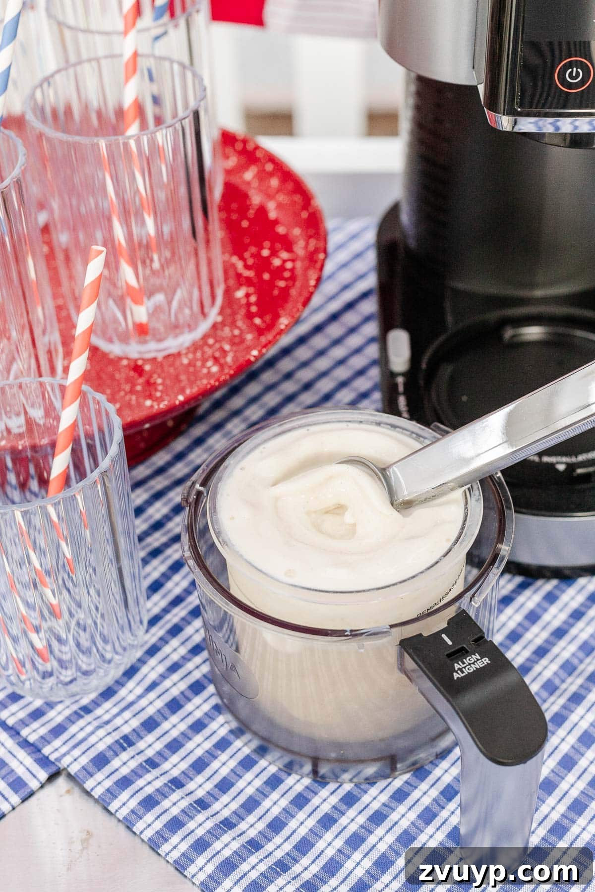 Effortless Patriotic Ice Cream Sundae Bar 6 how to make a soft serve vanilla protein ice cream in the Ninja Creami ice cream maker using just 3 ingredients