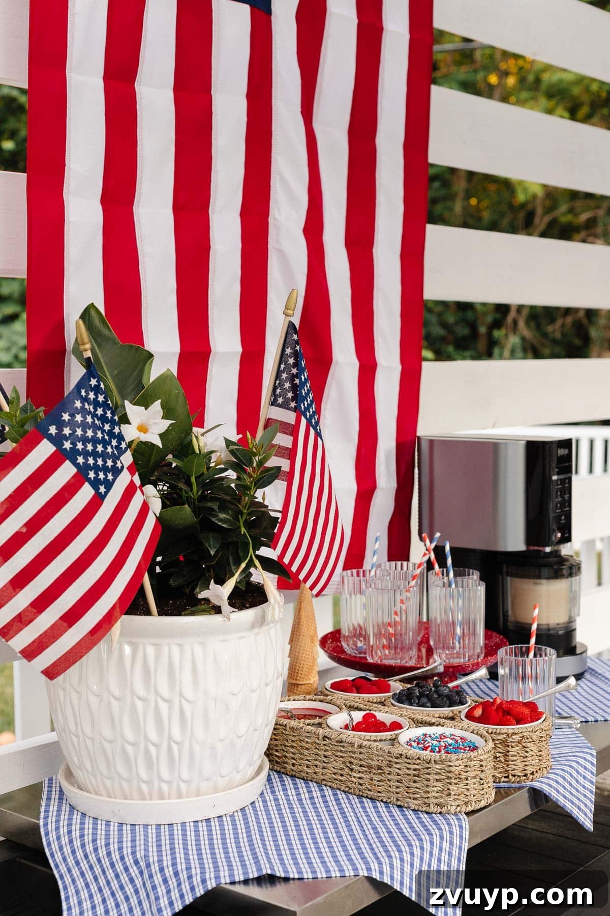 Effortless Patriotic Ice Cream Sundae Bar 8 red white and blue ice cream bar using the Ninja Creami for 4th of July or Memorial Day