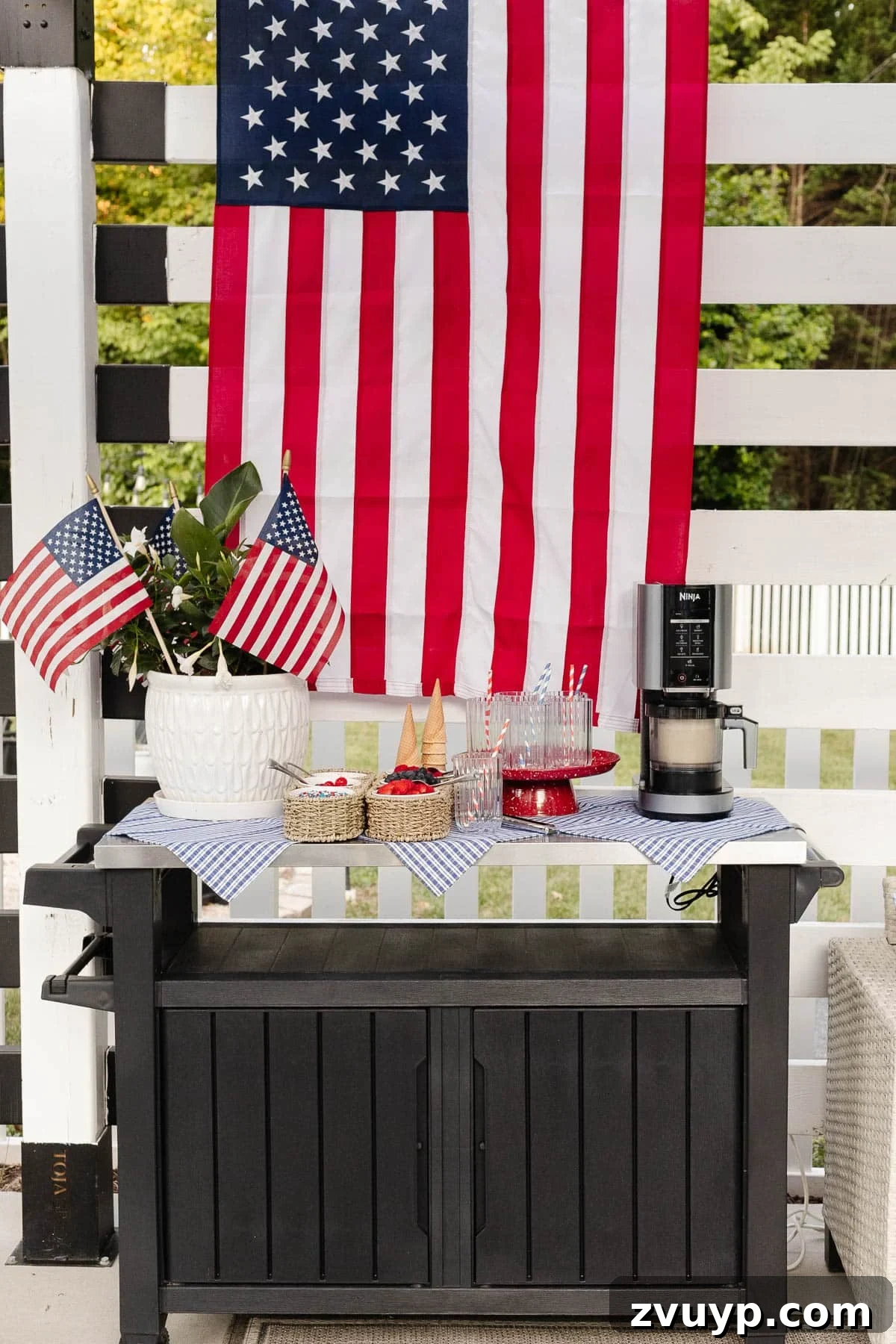Effortless Patriotic Ice Cream Sundae Bar 9 easy 4th of July decor on an ice cream sundae bar