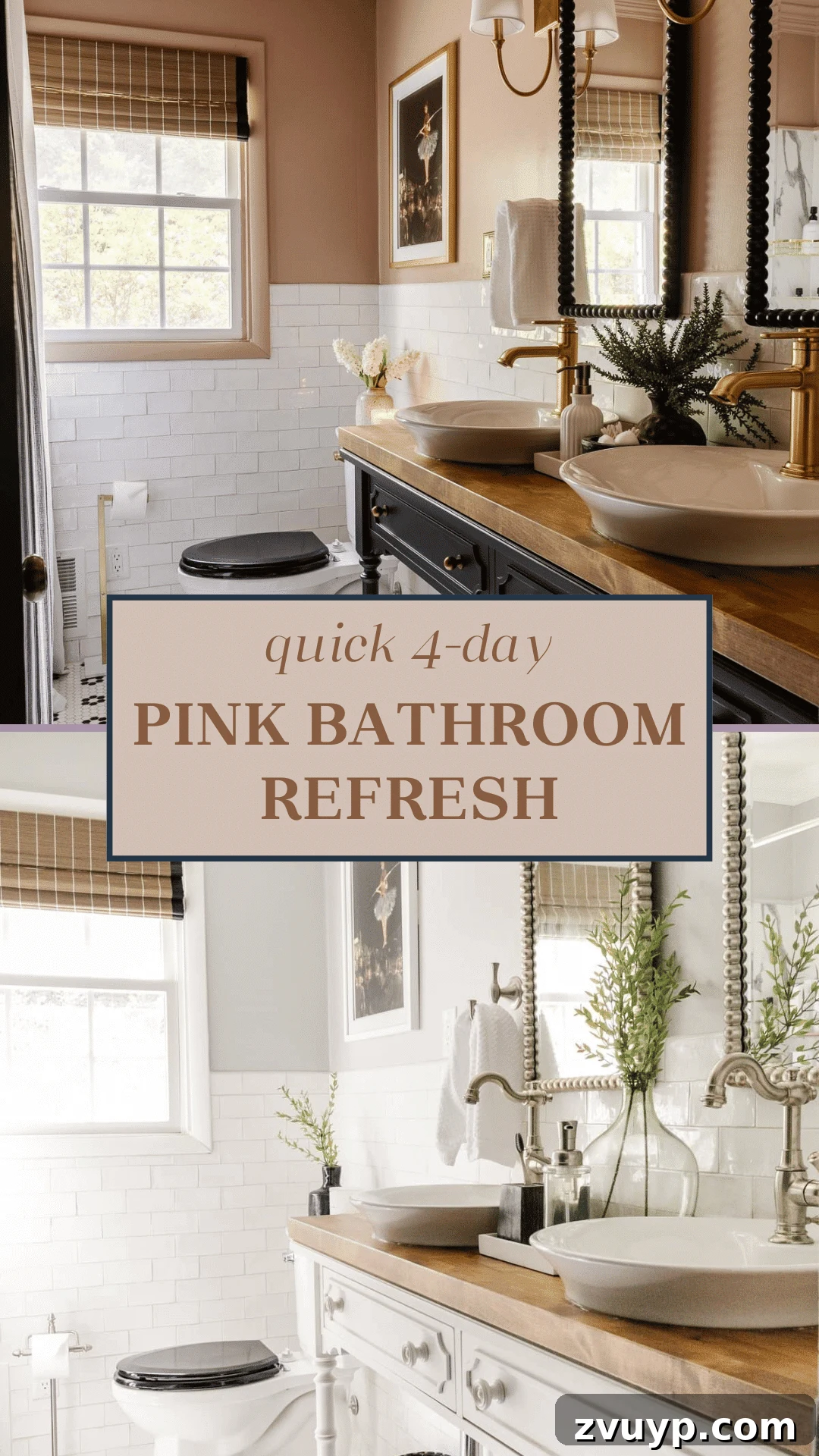 Four-Day Flip: Our Bathroom's Bold Black & Pink Reveal 2 black and pink bathroom makeover before and after