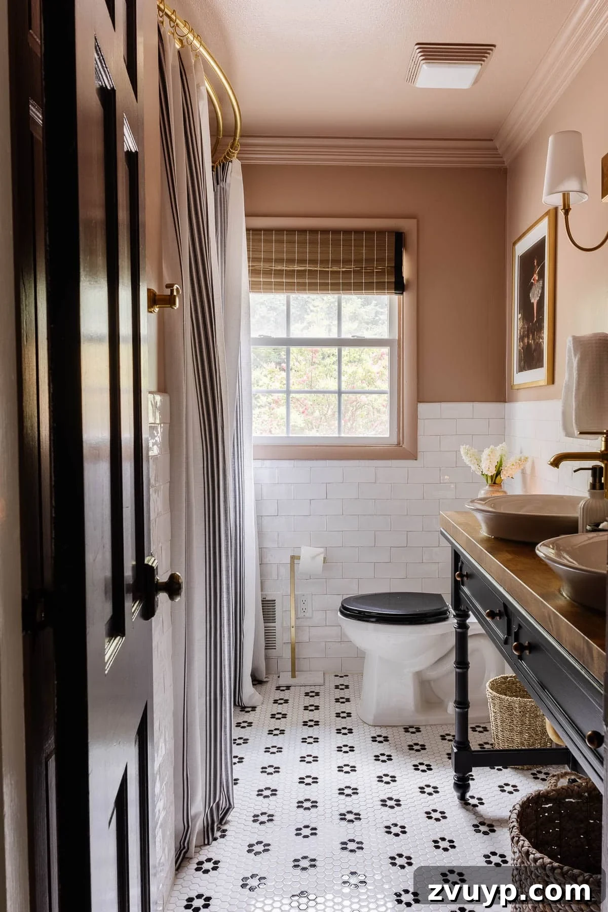 Four-Day Flip: Our Bathroom's Bold Black & Pink Reveal 5 pink bathroom painted Behr Postmodern Mauve