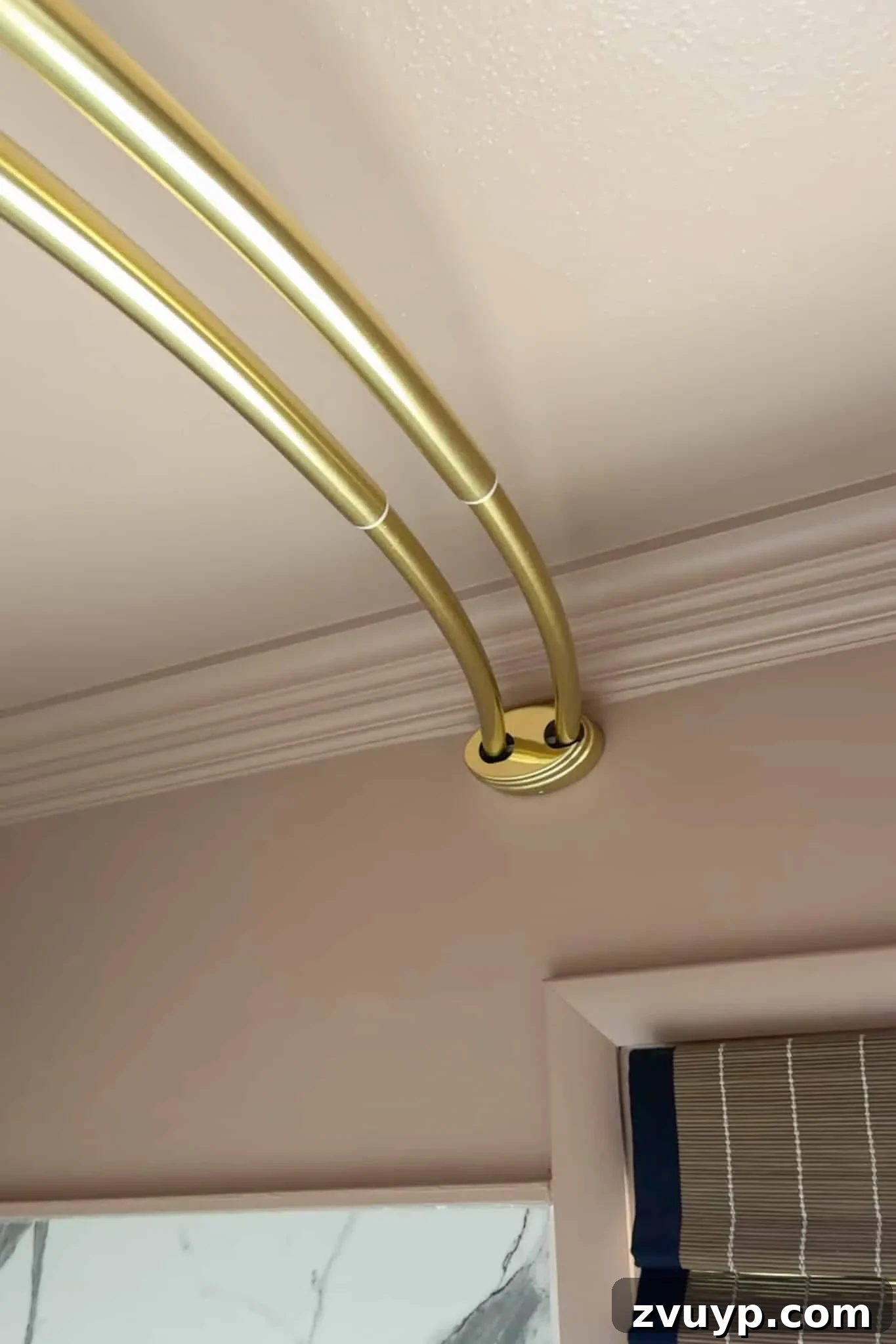 Hang Your Extra Long Shower Curtain Like a Pro 6 Close-up of a double shower curtain rod installed high near the ceiling, ready for curtains.