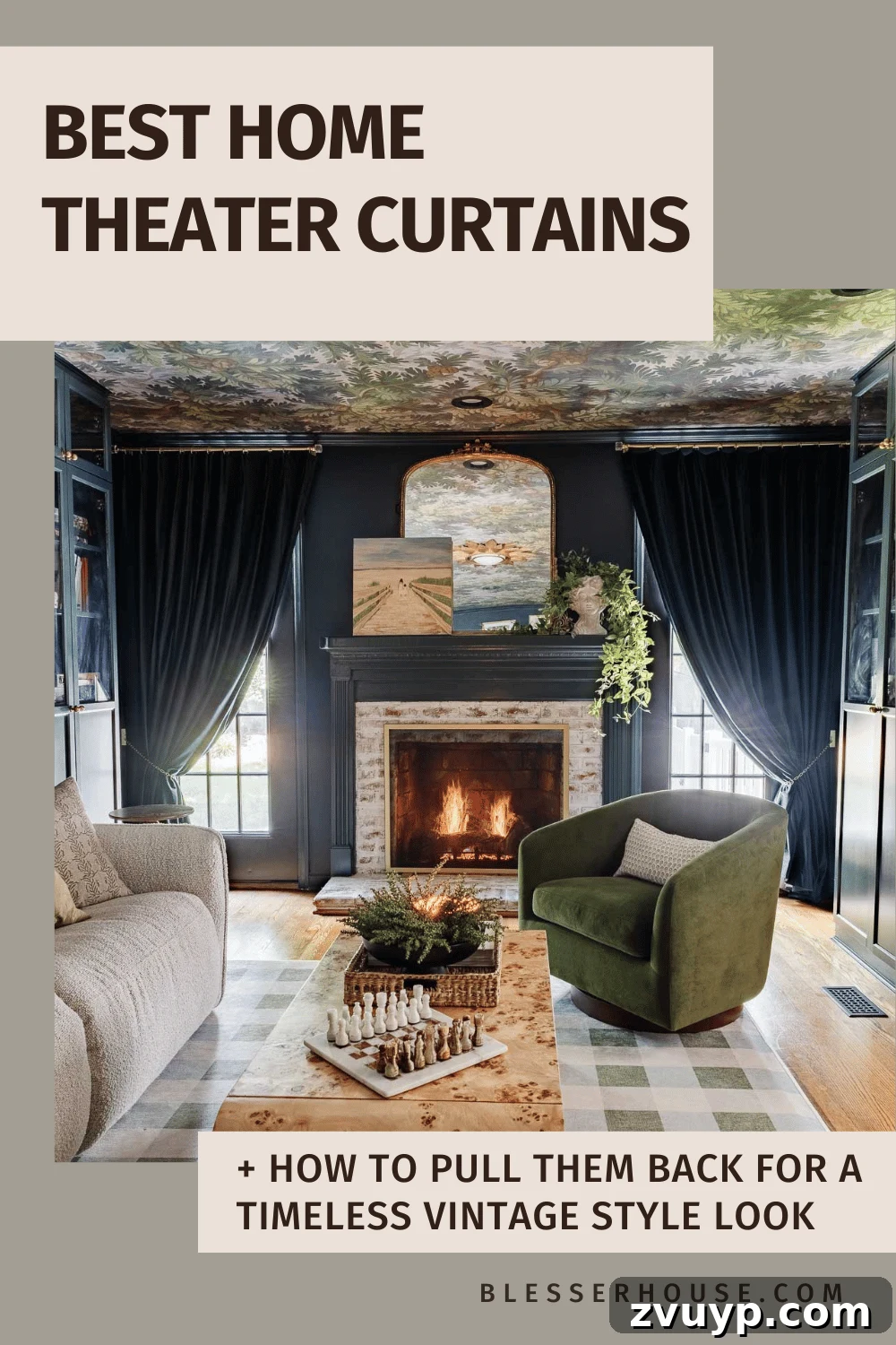 Styling Single Panel Drapes & Home Theater Curtains 9 best home theater curtains and how to pull back for a timeless vintage style look