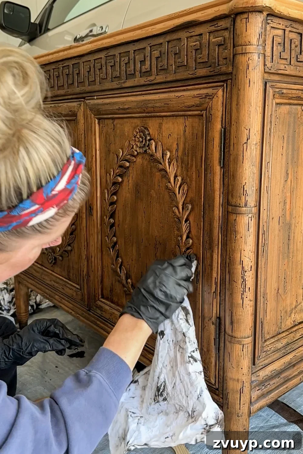 No-Sand Furniture Transformation: Stain Over Stain 9 Wiping away excess gel stain after the first coat to ensure a smooth, even finish