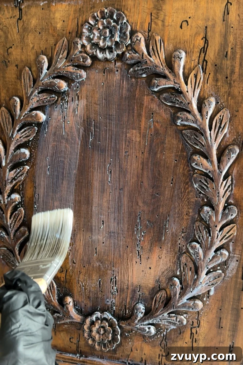 No-Sand Furniture Transformation: Stain Over Stain 10 Applying matte polycrylic sealer to the gel stain finish for protection and durability