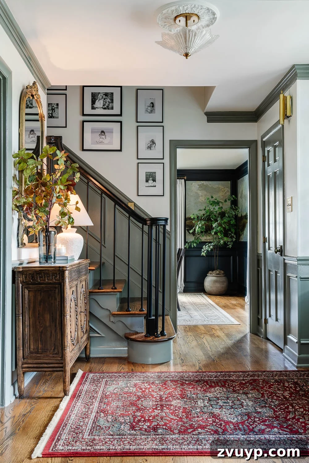 High Impact Foyer Decor for Under 300 2 foyer contrast trim painted Sherwin Williams Willowleaf