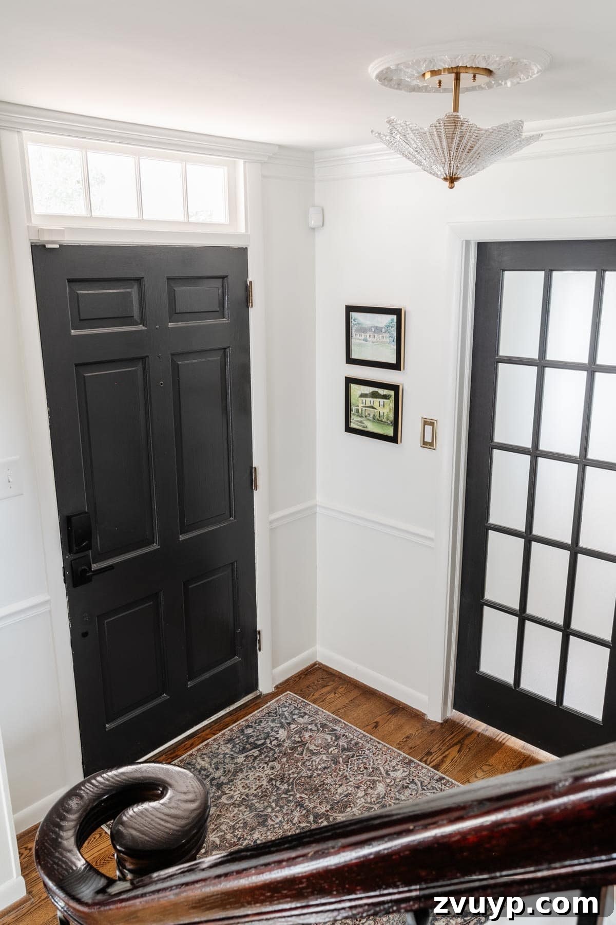 High Impact Foyer Decor for Under 300 6 neutral foyer with black front door and french doors