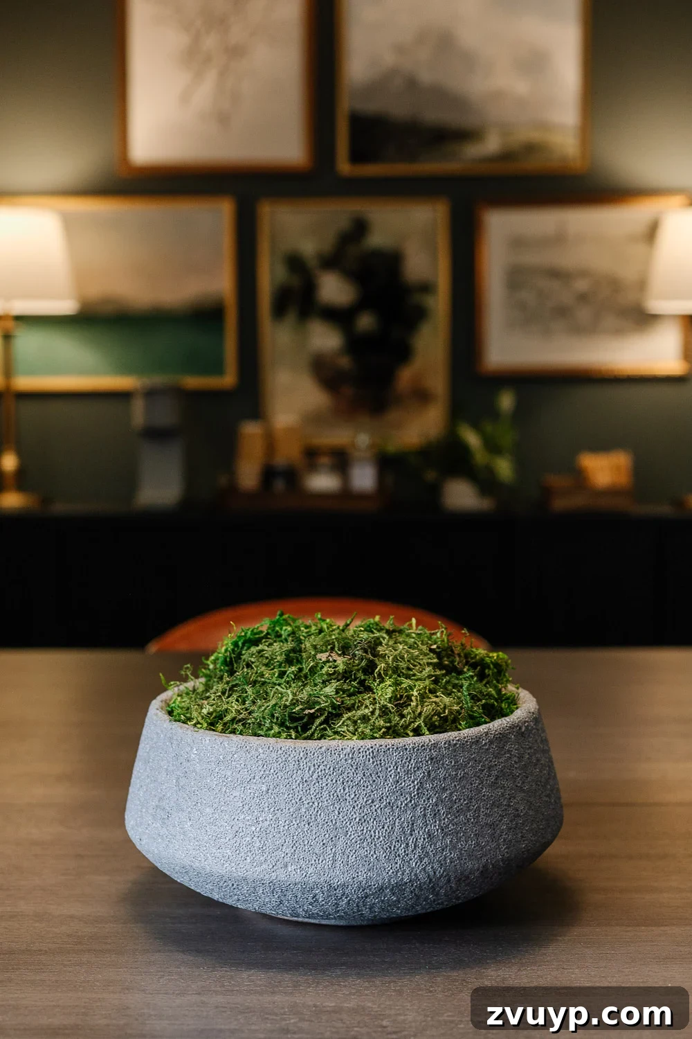 Nature decor moss bowl filler, adding lush green texture to a centerpiece.
