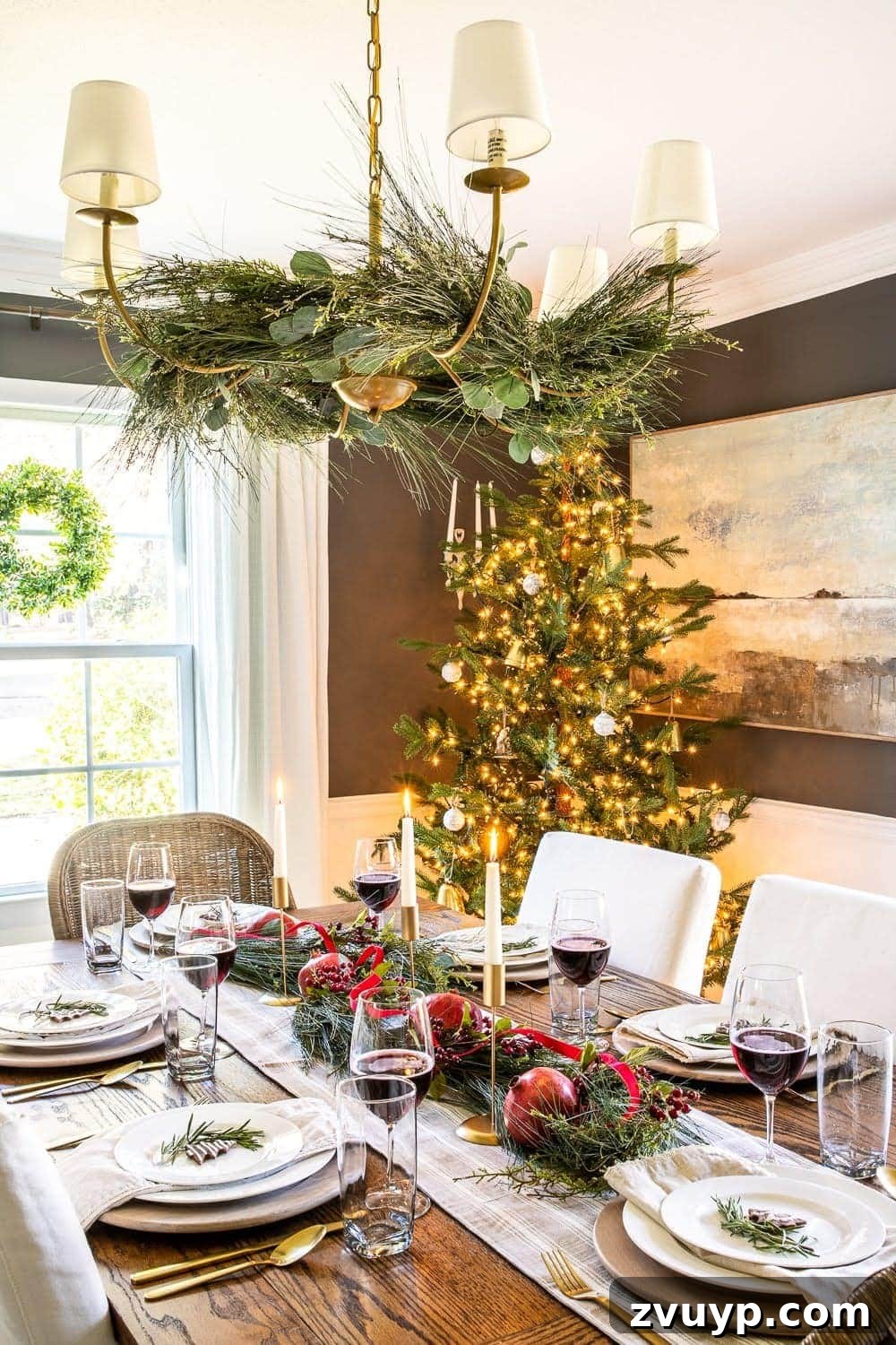 18 Charming Natural Christmas Decorations You Can Make 13 Stunning Christmas chandelier decor adorned with fresh evergreen branches, a grand natural decor statement.