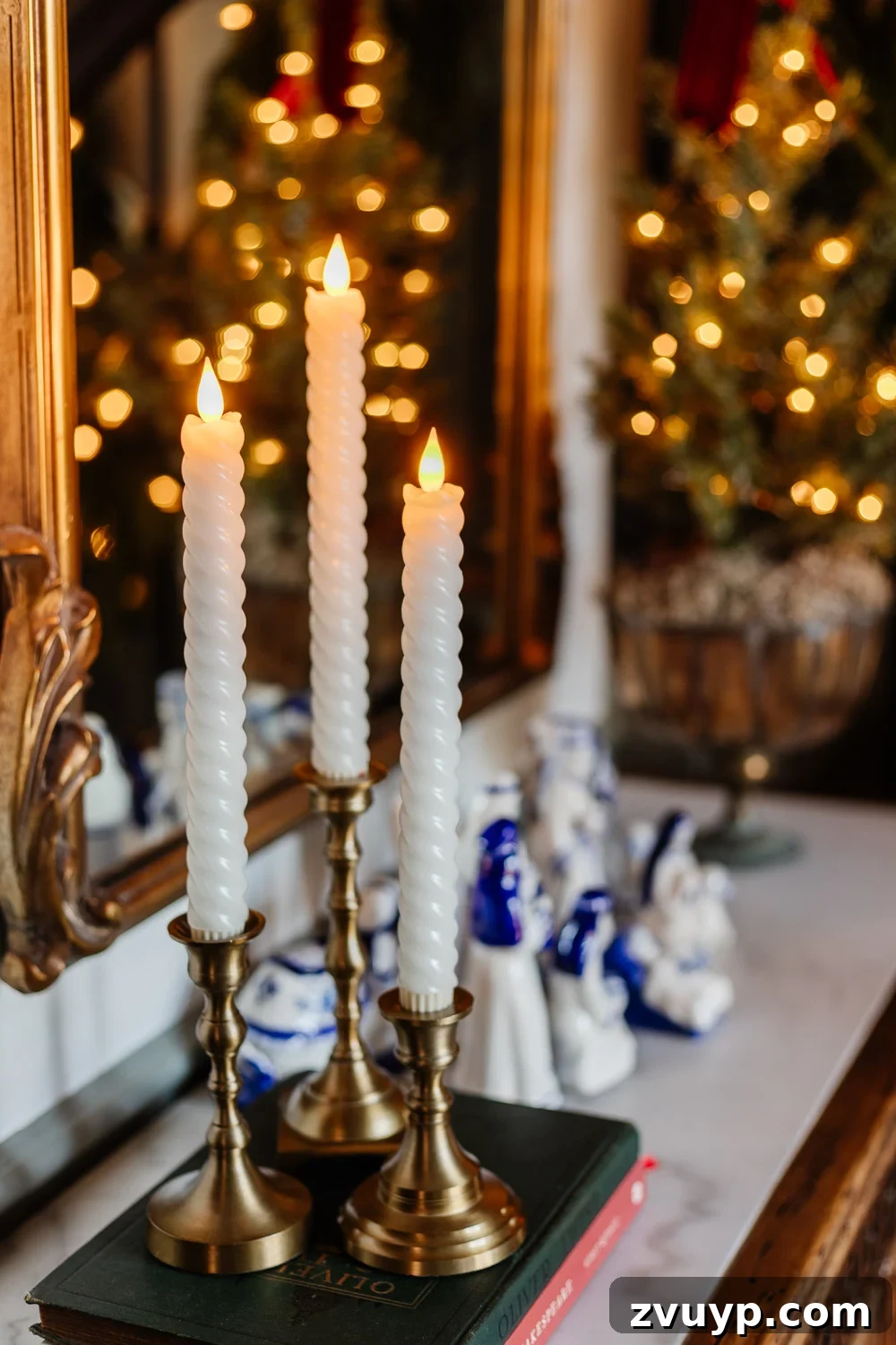 Old-World Christmas Entryway Charm 5 vintage twisted flameless candles