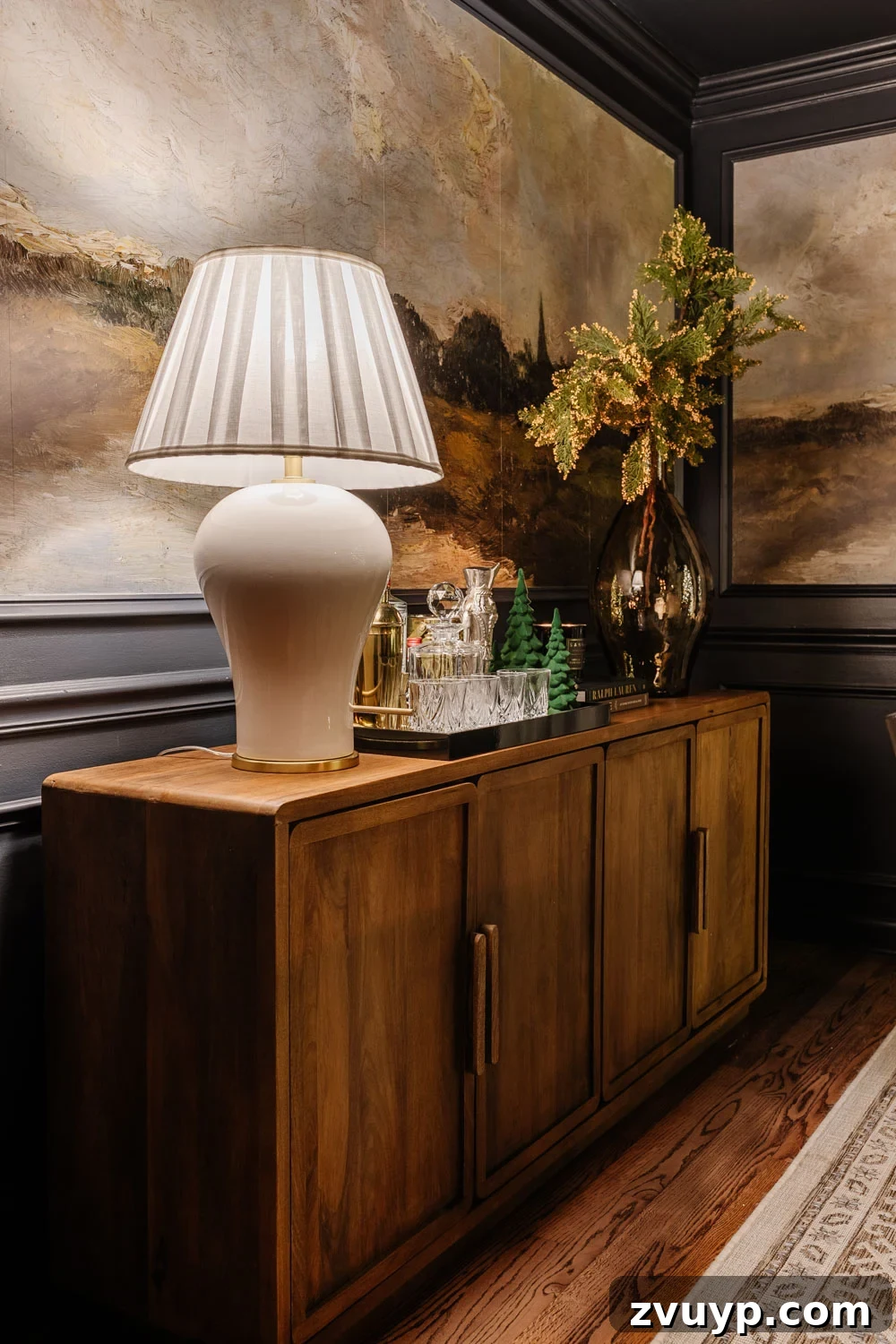 Flickering Lights Virtual Christmas Home Experience 2024 16 candlelight Christmas dining room buffet table