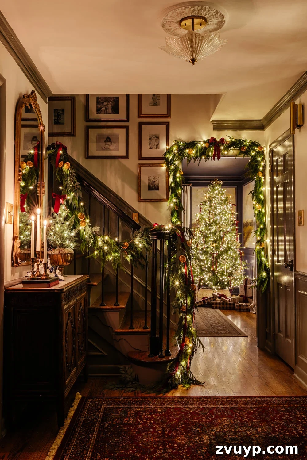 Flickering Lights Virtual Christmas Home Experience 2024 3 modern traditional candlelight Christmas entryway