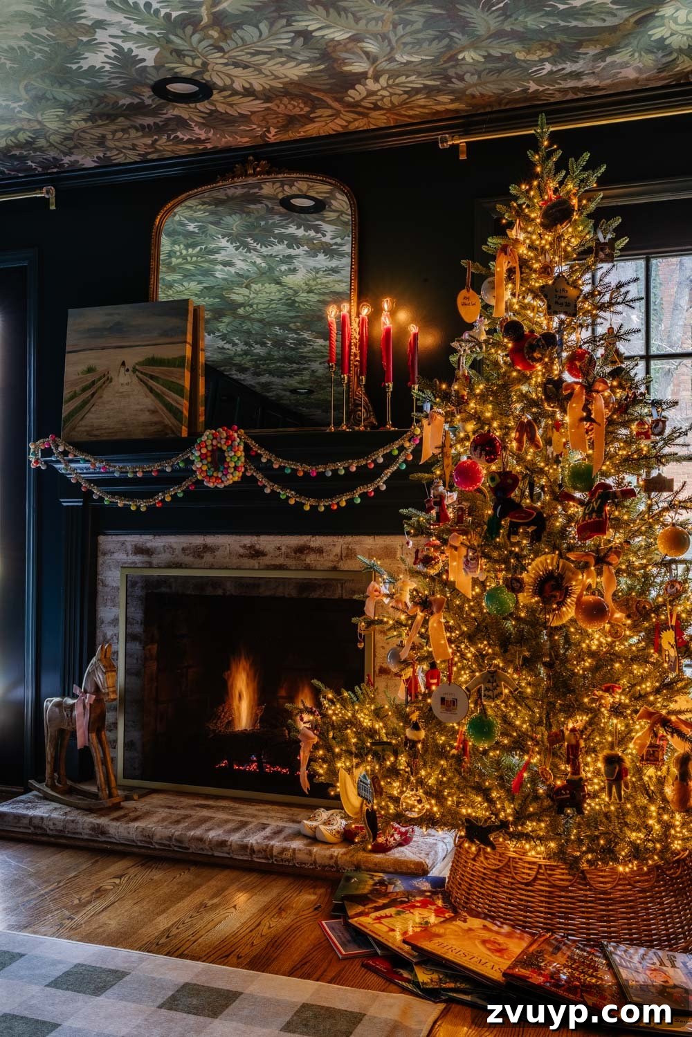 A Modern Colonial Christmas: 2024 Home Inspiration 12 moody traditional Christmas media room / home theater room with festive decor