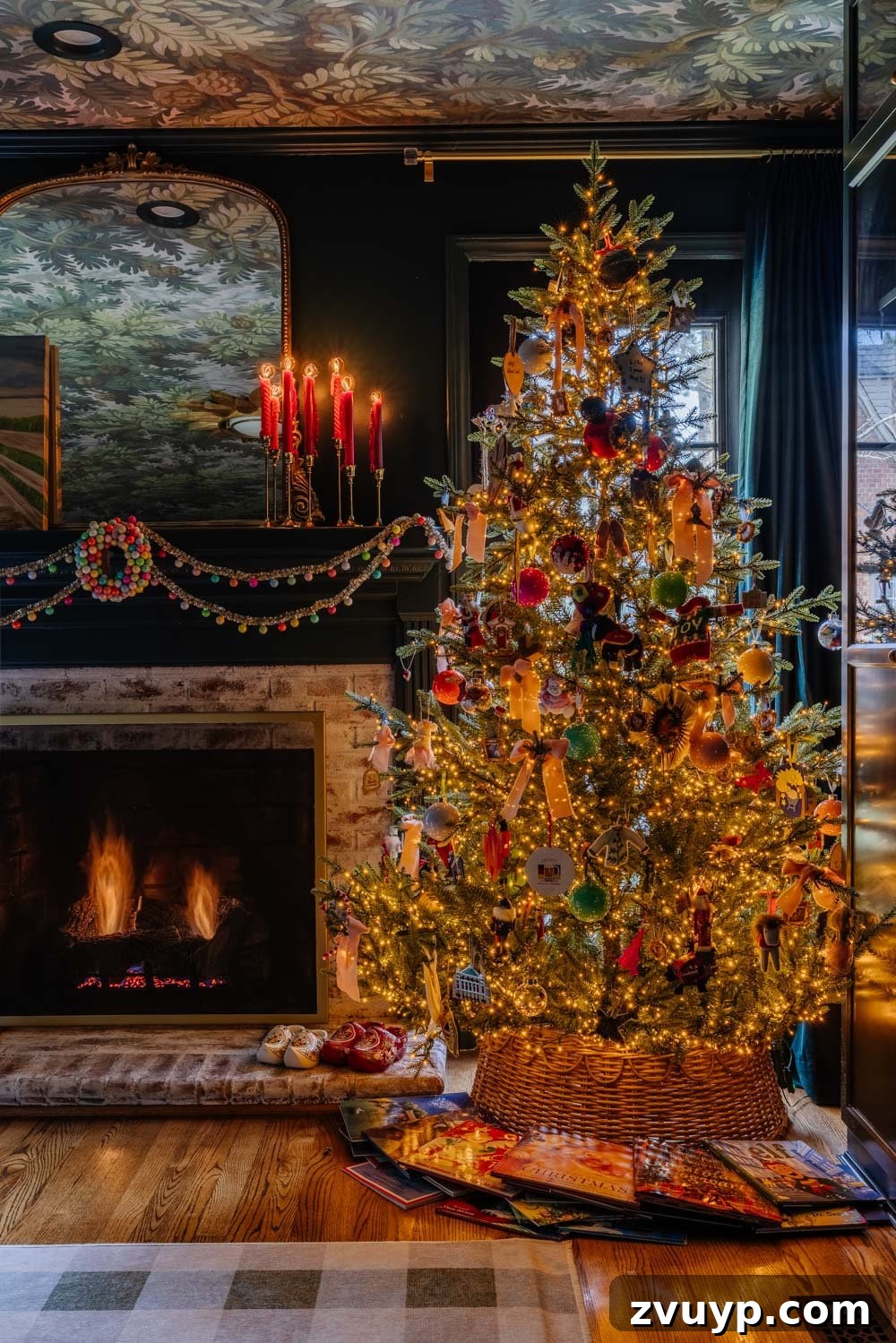 A Modern Colonial Christmas: 2024 Home Inspiration 13 moody traditional Christmas media room / home theater room with cozy seating