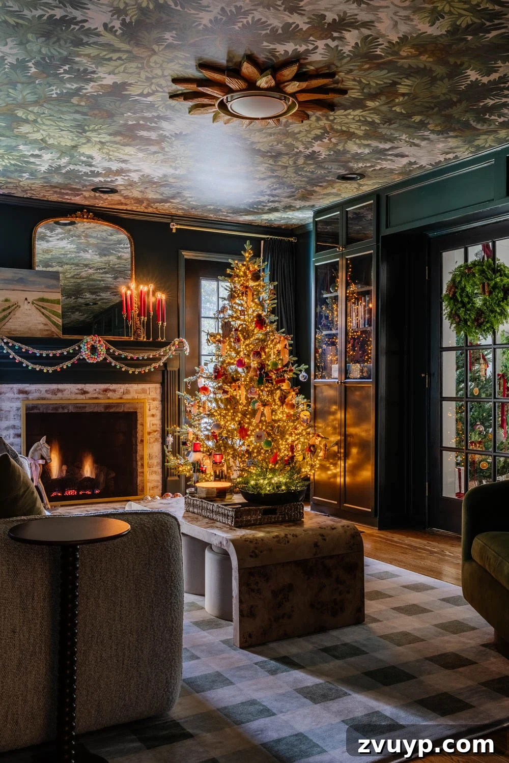 A Modern Colonial Christmas: 2024 Home Inspiration 17 moody traditional Christmas media room / home theater room with elegant decor