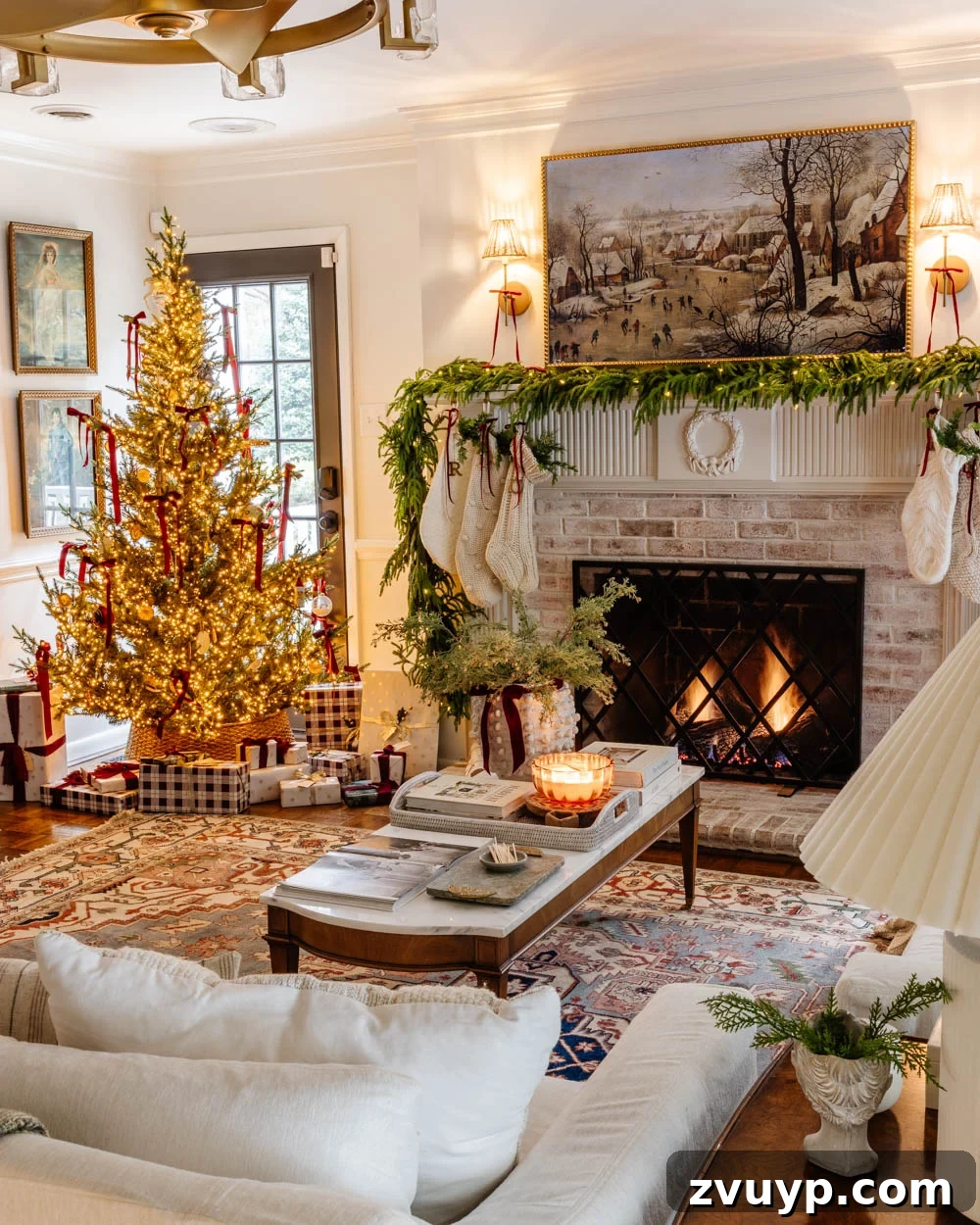 A Modern Colonial Christmas: 2024 Home Inspiration 3 modern traditional colonial christmas home tour living room with decorated mantel