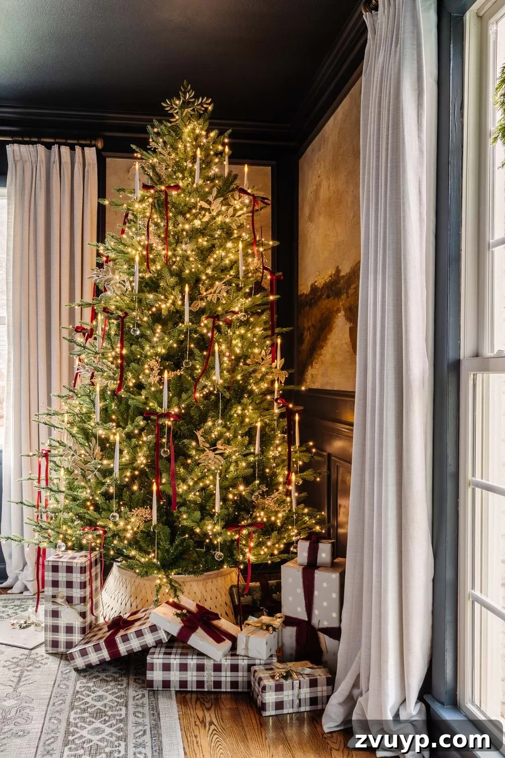 A Modern Colonial Christmas: 2024 Home Inspiration 22 modern traditional colonial christmas home tour dining room with festive mural