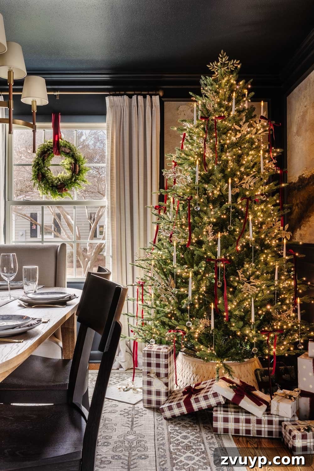 A Modern Colonial Christmas: 2024 Home Inspiration 23 modern traditional colonial christmas home tour dining room with holiday lights