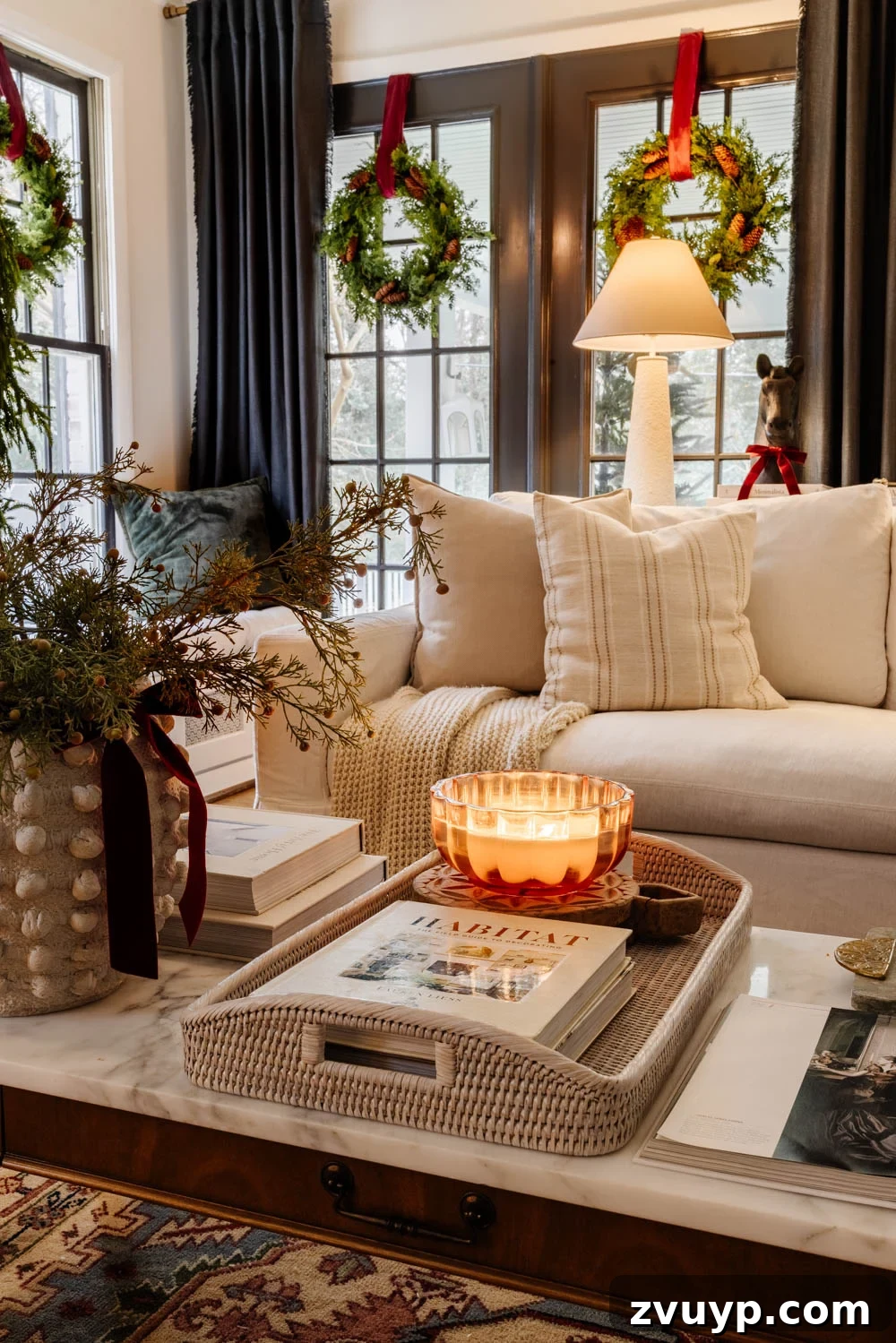 A Modern Colonial Christmas: 2024 Home Inspiration 5 modern traditional colonial christmas home tour living room with festive accents