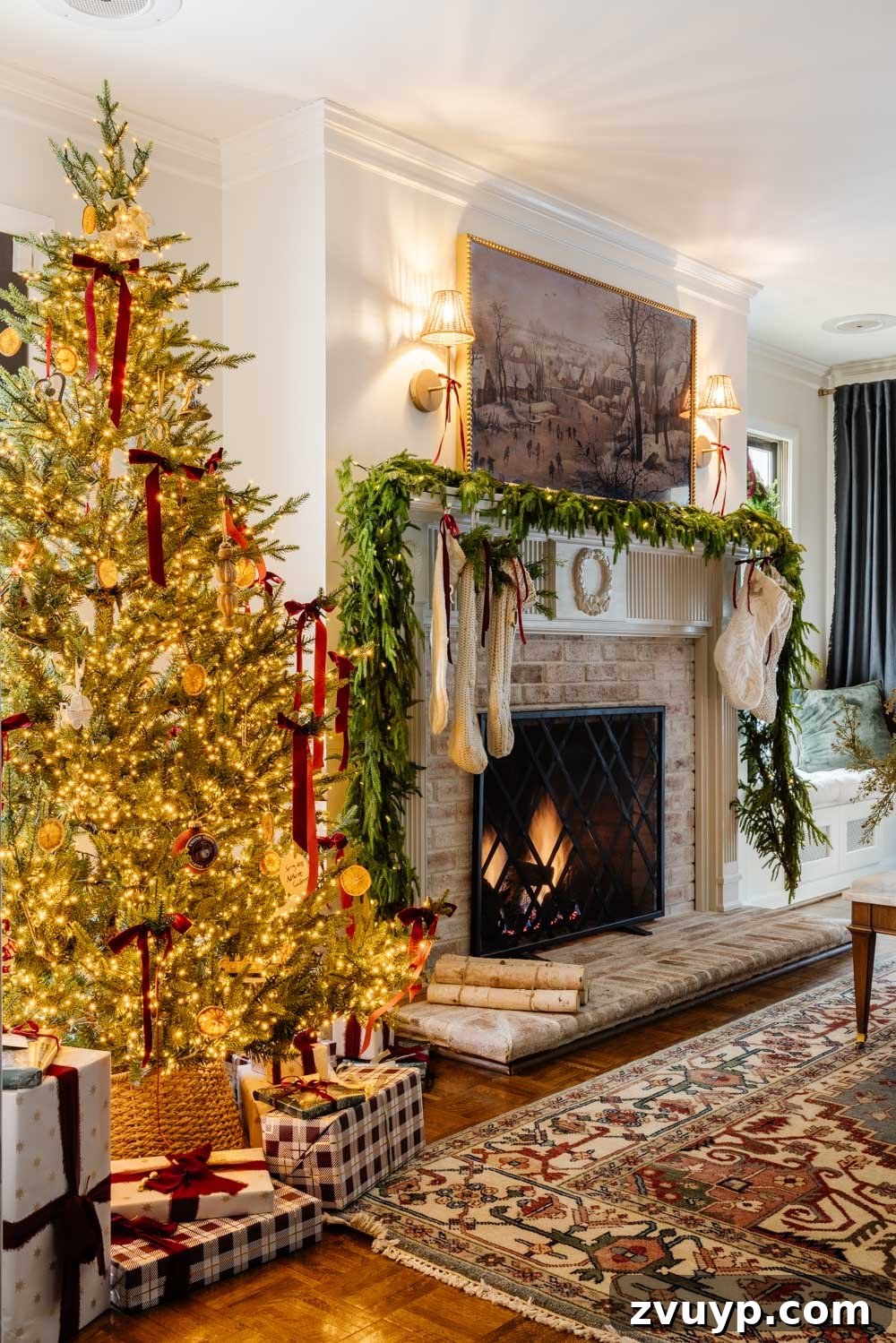 A Modern Colonial Christmas: 2024 Home Inspiration 7 modern traditional colonial christmas home tour living room featuring a decorated Christmas tree
