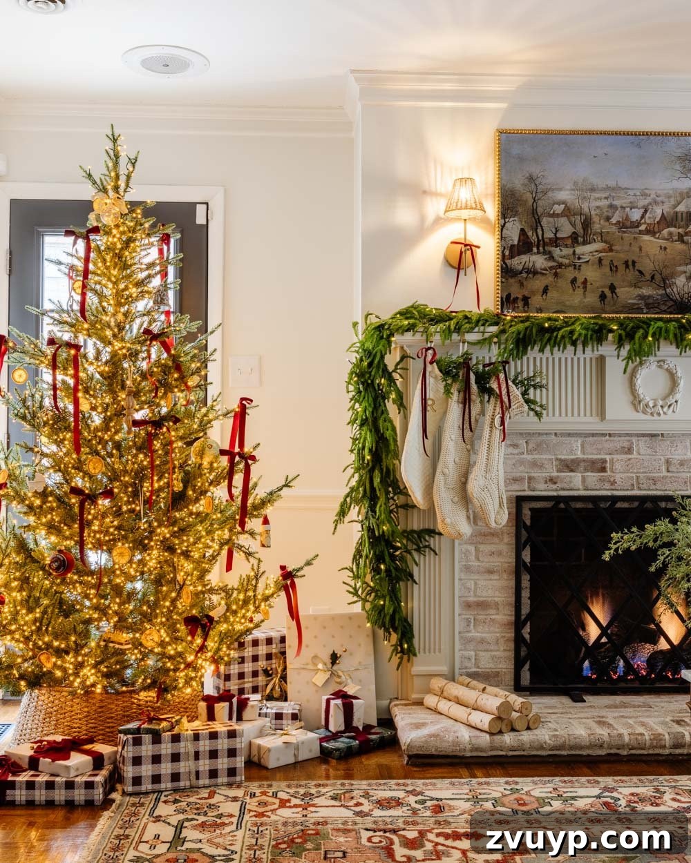 A Modern Colonial Christmas: 2024 Home Inspiration 8 modern traditional colonial christmas home tour living room with cozy fireplace and decor