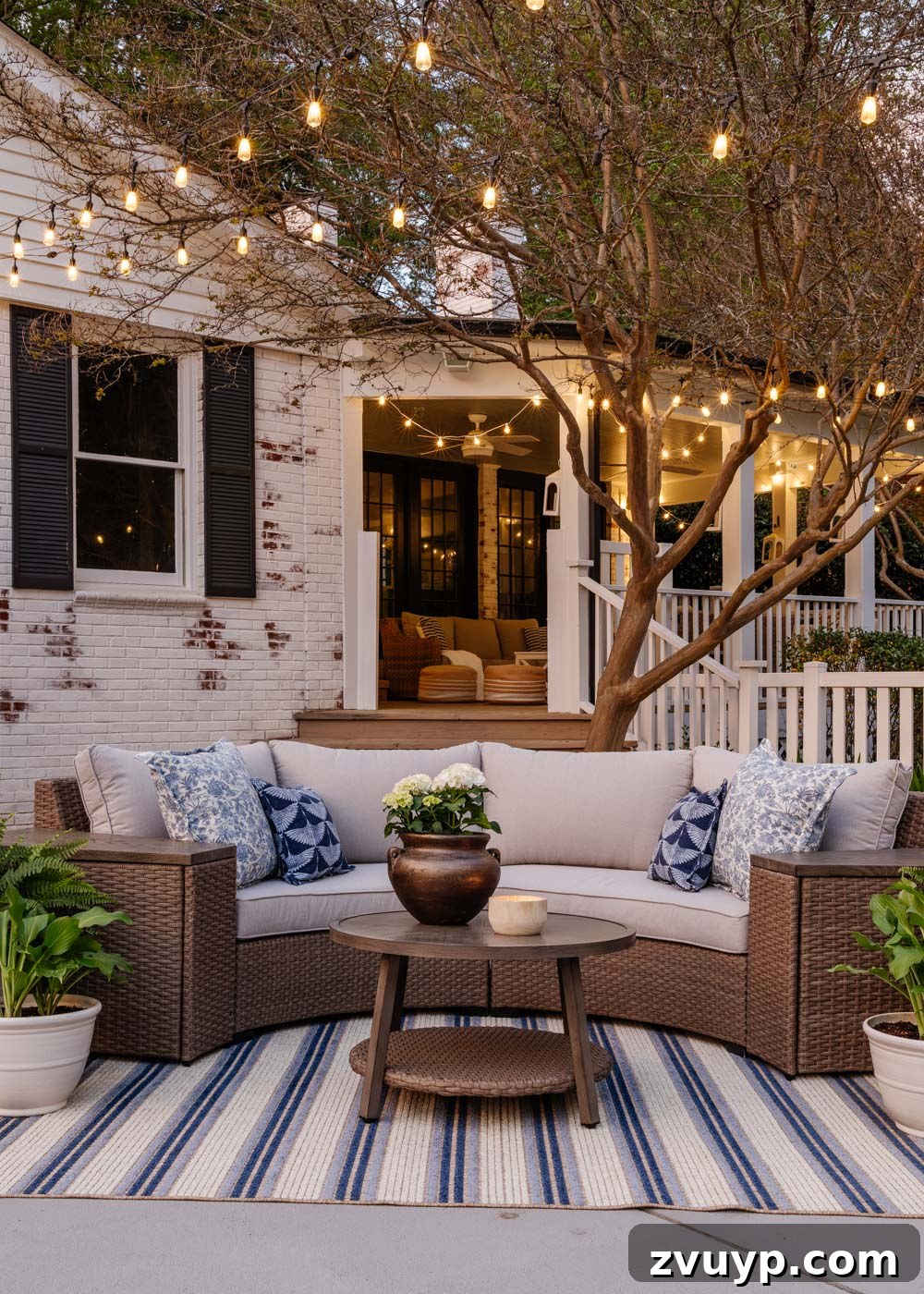 Affordable Outdoor Furniture Finds 8 backyard furniture on patio with string lights