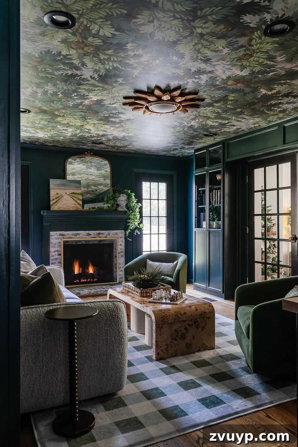 Color Drenching: Beyond the Hype, Into History 3 Cozy media room completely drenched in a deep, moody teal paint, with the walls and ceiling painted the same color, creating a cinematic atmosphere.